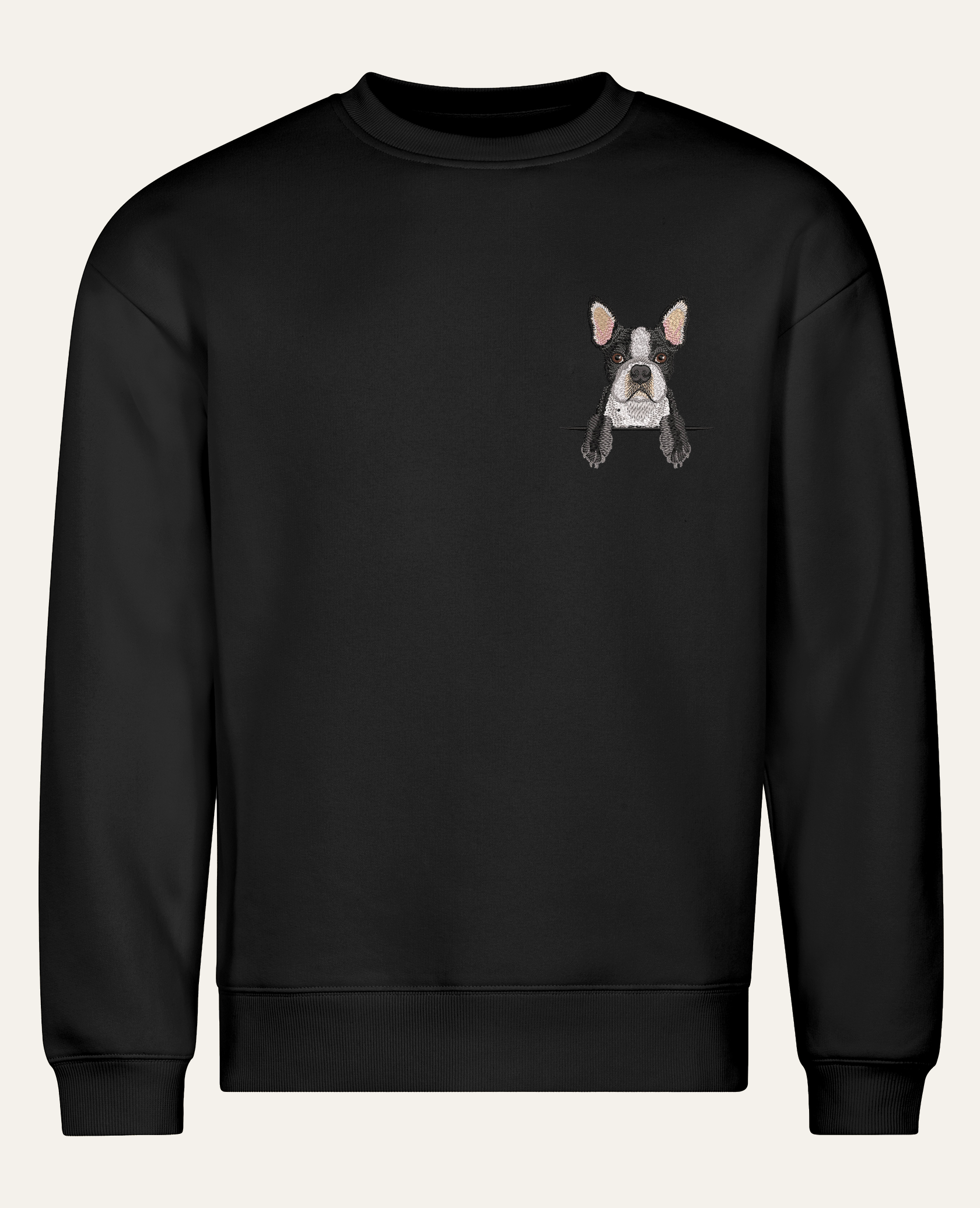 Boston terrier – bluza z haftem, czarny, cała sylwetka
