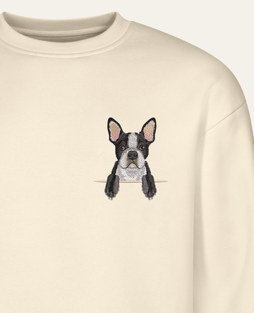 Boston terrier – bluza z haftem, piaskowy