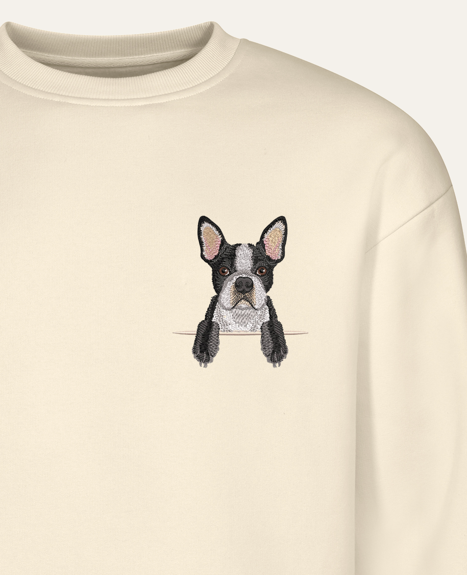 Boston terrier – bluza z haftem, piaskowy