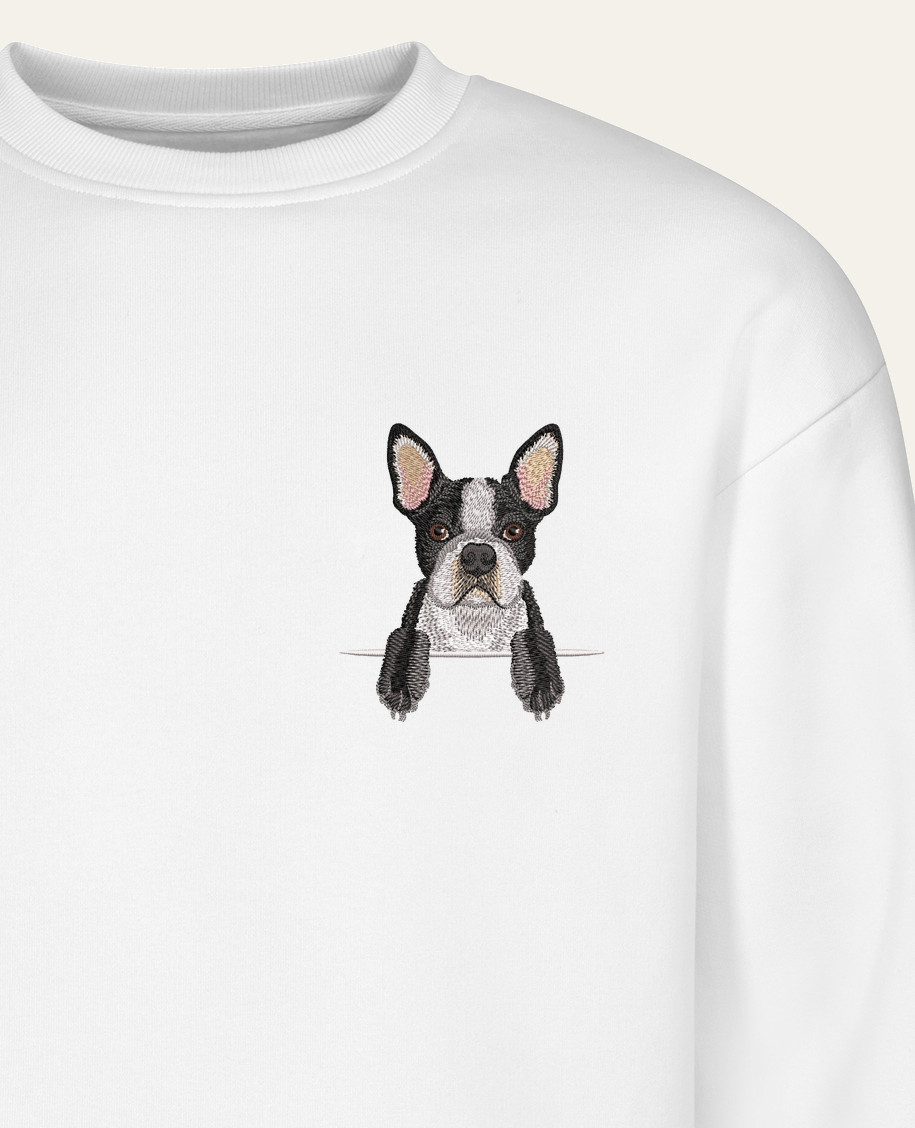 Boston terrier – bluza z haftem, biały