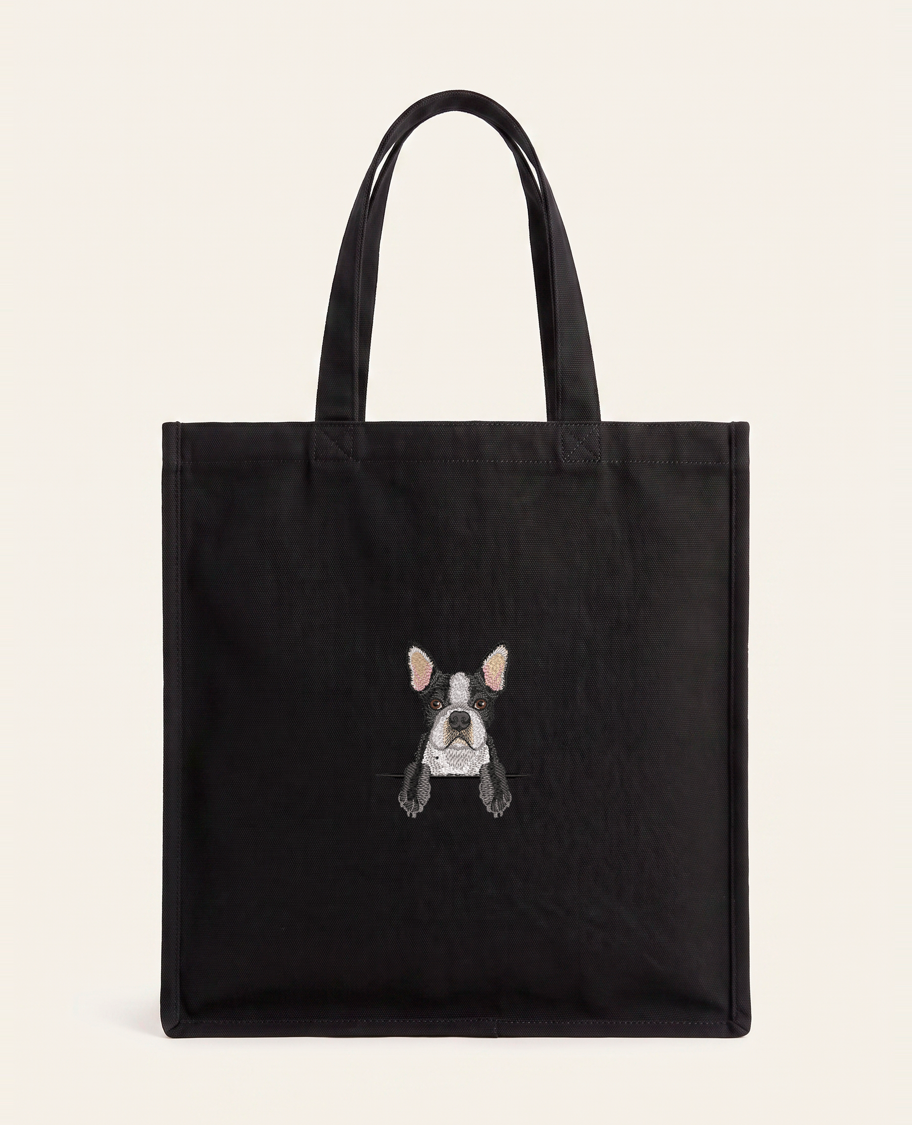 Boston terrier – torba z haftem, czarna