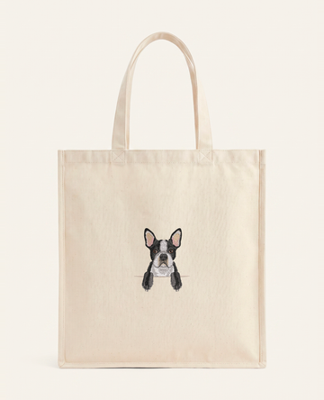 Boston terrier – torba z haftem, piaskowa