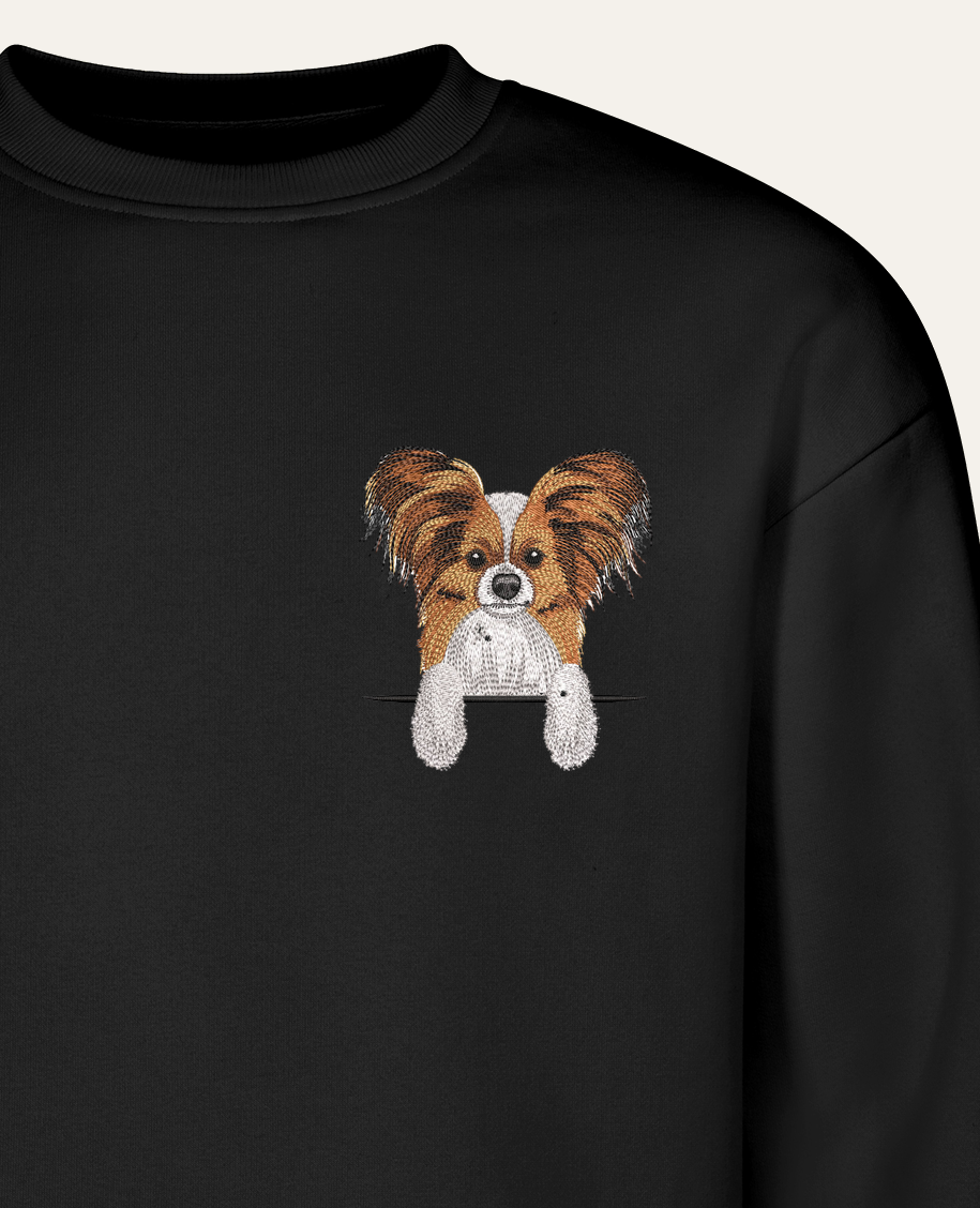 Papillon – bluza z haftem, czarna (zbliżenie)