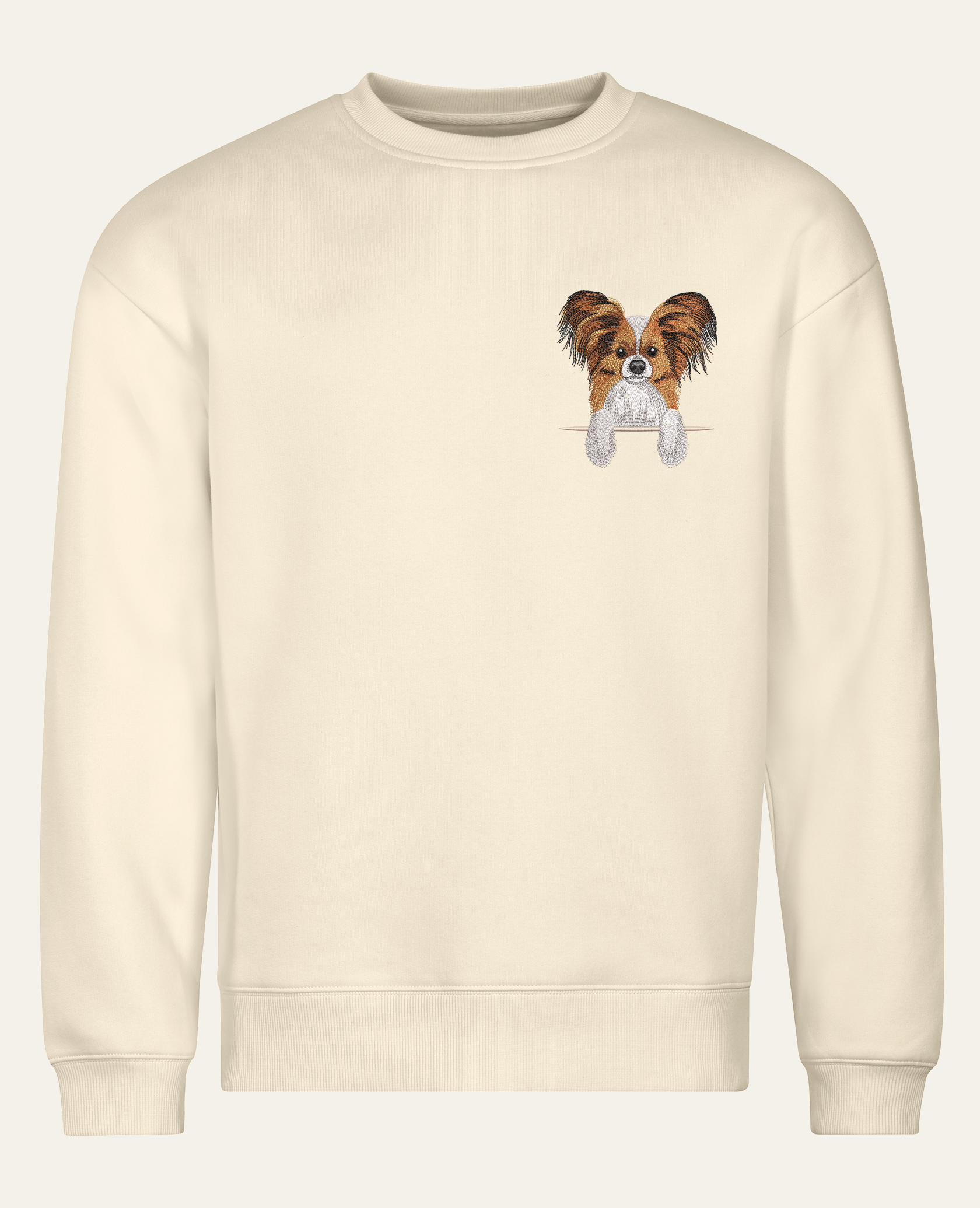 Papillon – bluza z haftem, piaskowa (cała sylwetka)