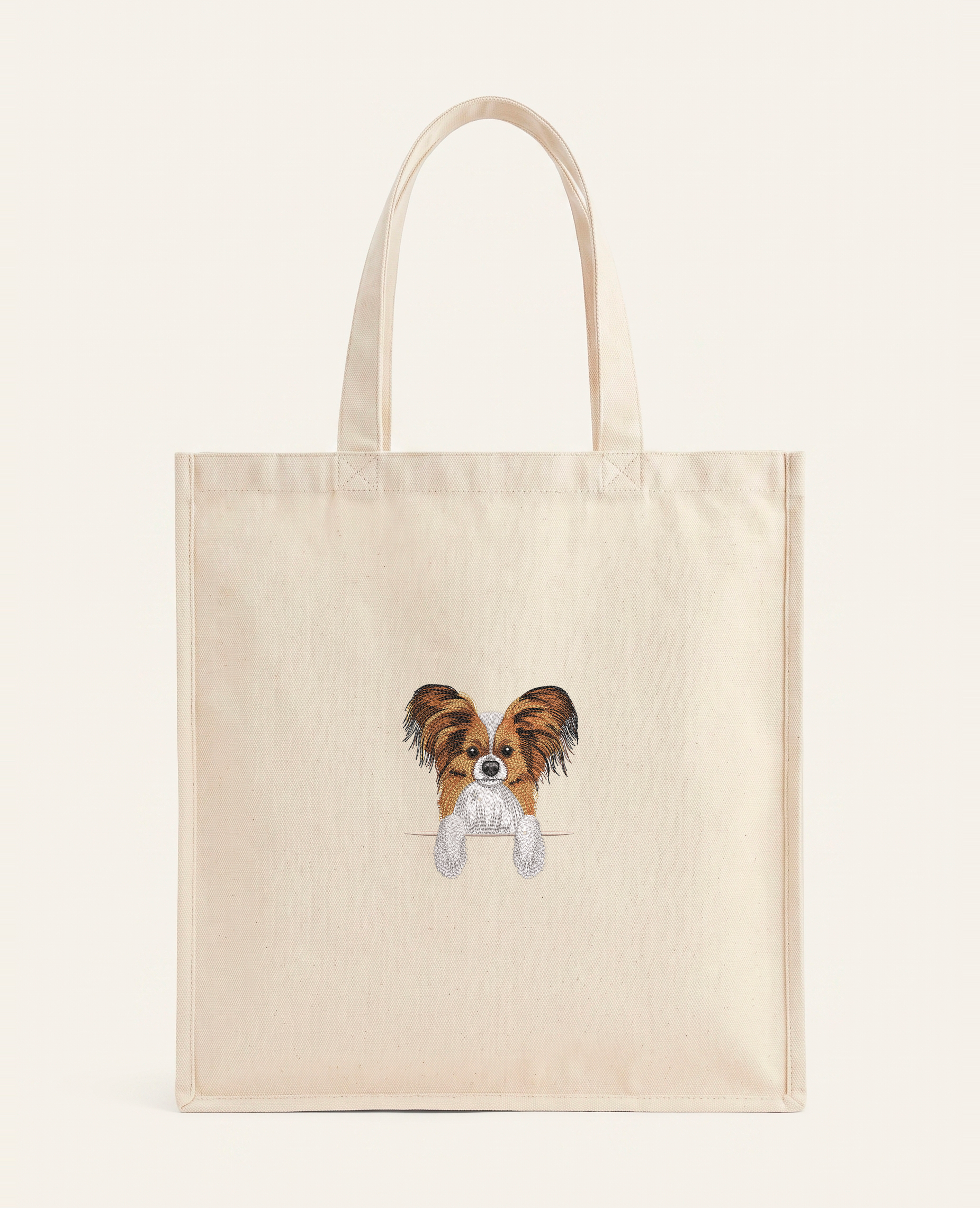 Papillon – torba z haftem, piaskowa