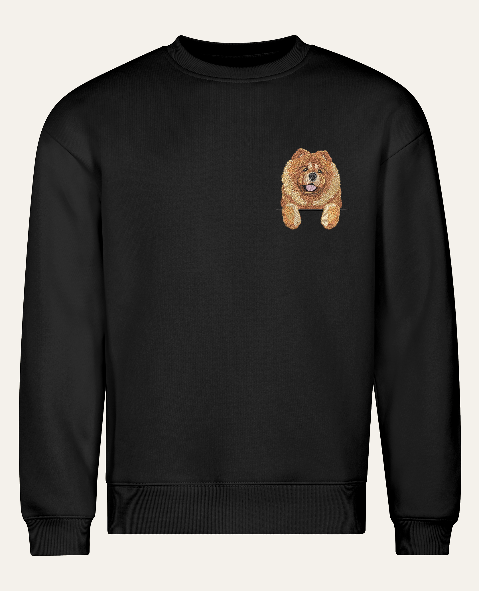 Chow chow (rudy) – bluza z haftem, czarna (cała sylwetka)