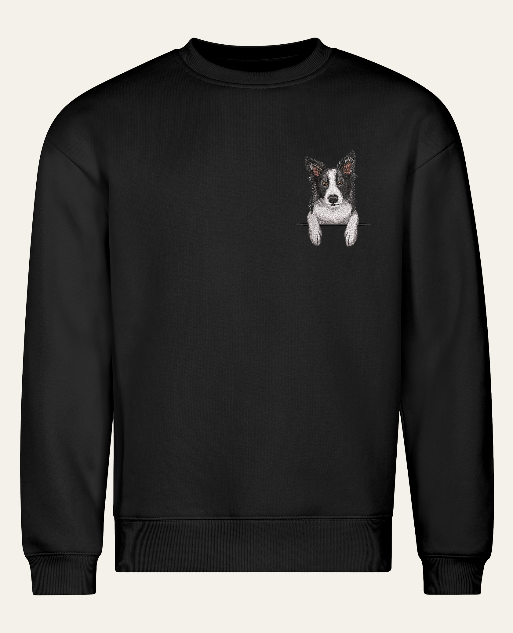 Border collie (czarny) – bluza z haftem, czarna (cała sylwetka)