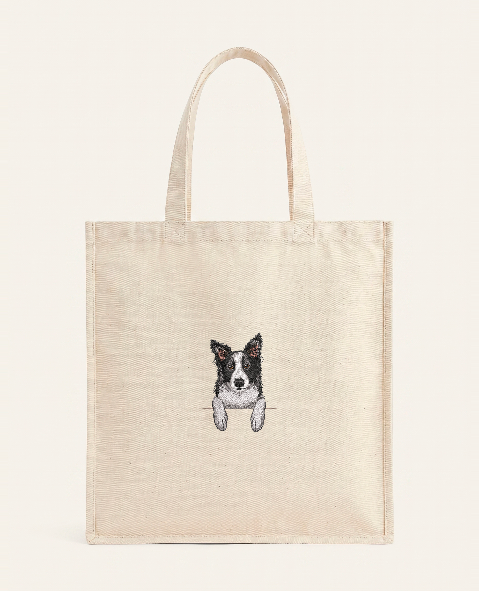 Border collie (czarny) – torba z haftem, piaskowa