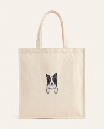 Border collie (czarny) – torba z haftem, piaskowa