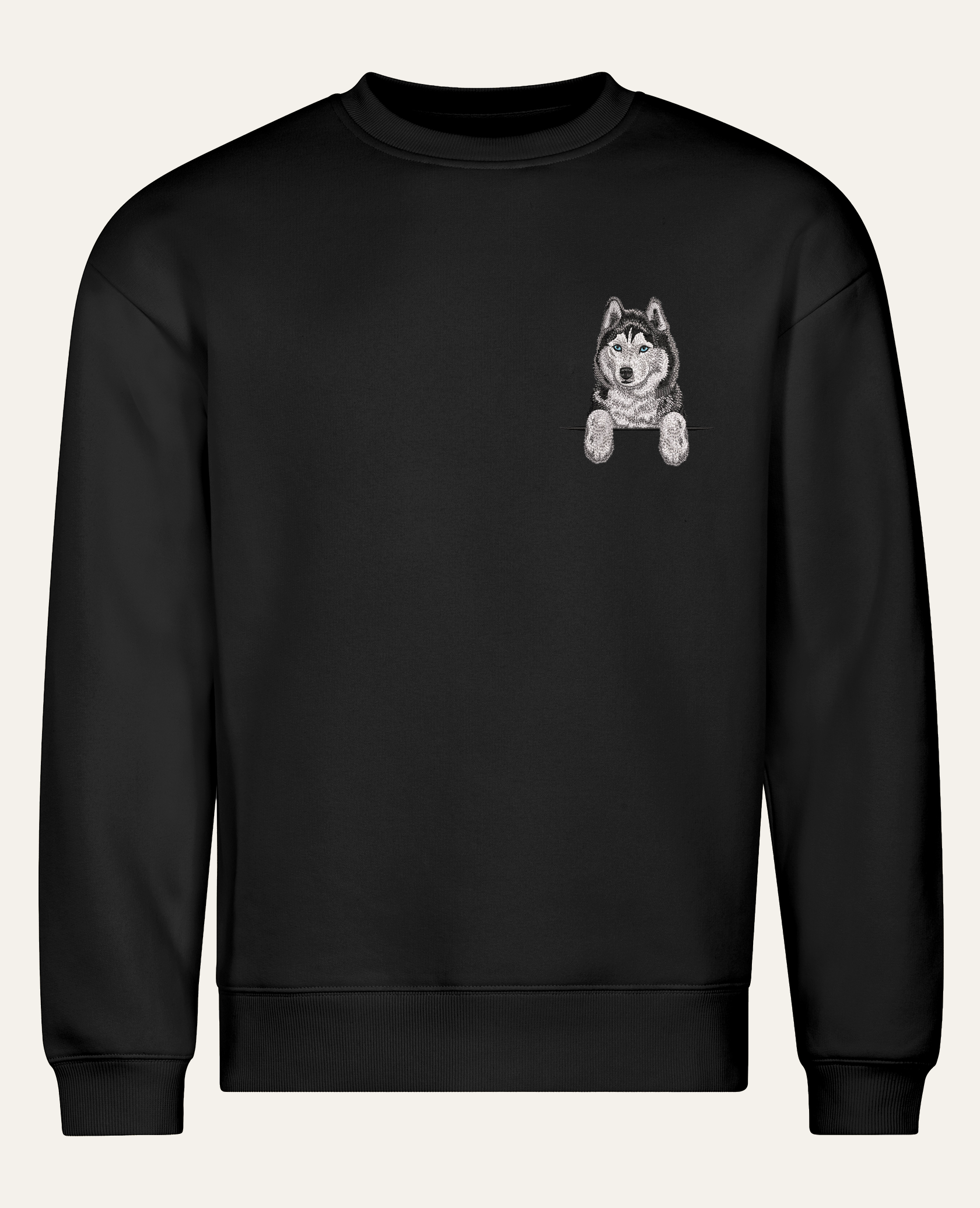 Husky syberyjski (czarny) – bluza z haftem, czarna (cała sylwetka)