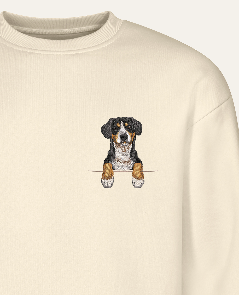 Entlebucher sennenhund – bluza z haftem, piaskowa (zbliżenie)