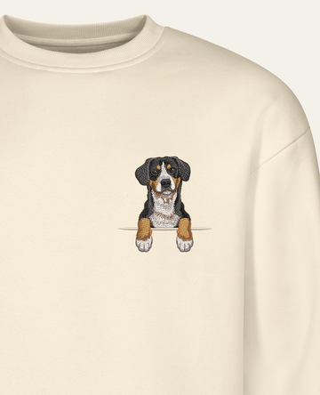 Entlebucher sennenhund – bluza z haftem, piaskowa (zbliżenie)