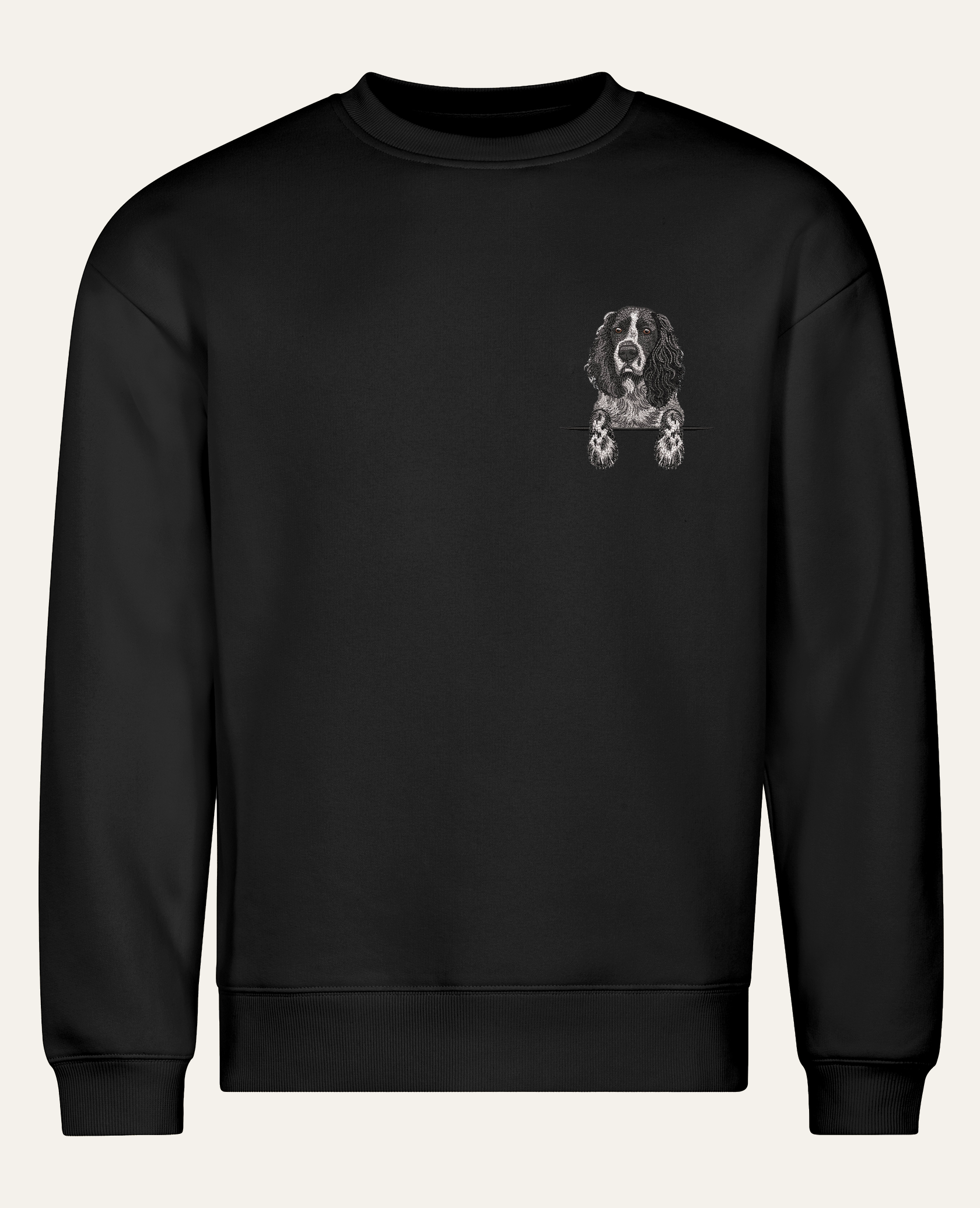 Spaniel rosyjski (czarny) – bluza z haftem, czarna (cała sylwetka)