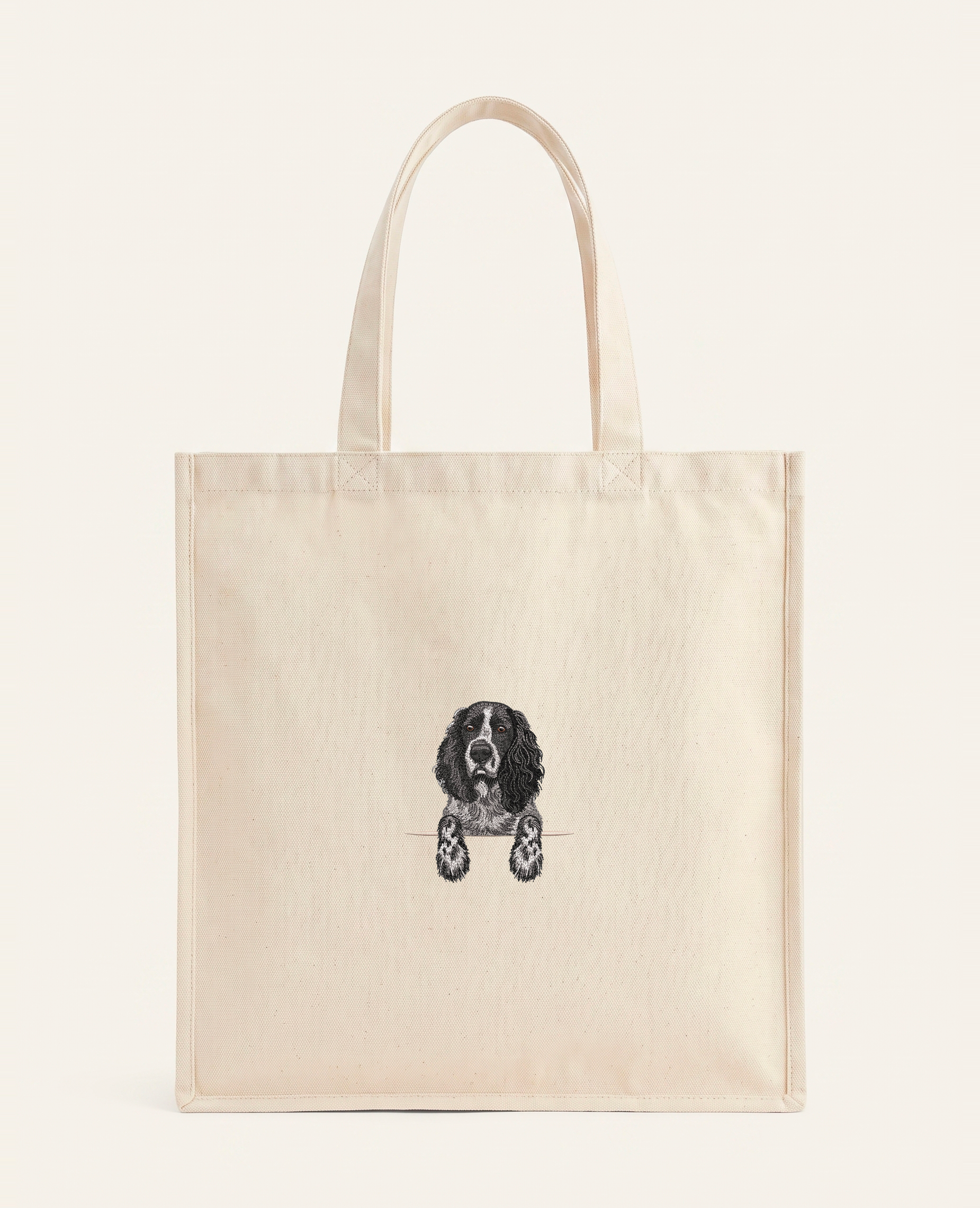 Spaniel rosyjski (czarny) – torba z haftem, piaskowa