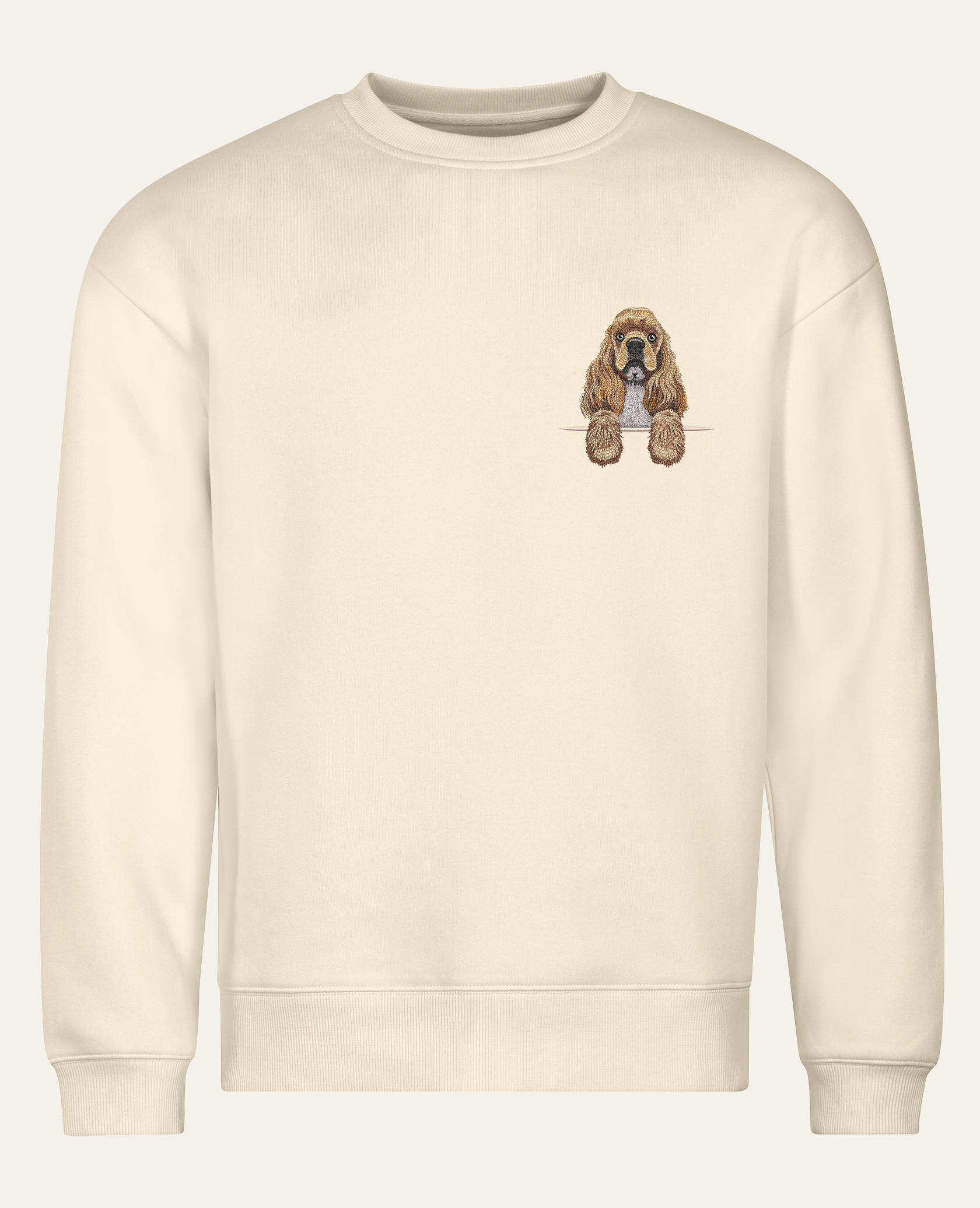 Cocker spaniel amerykański (beżowy) – bluza z haftem, piaskowa (cała sylwetka)