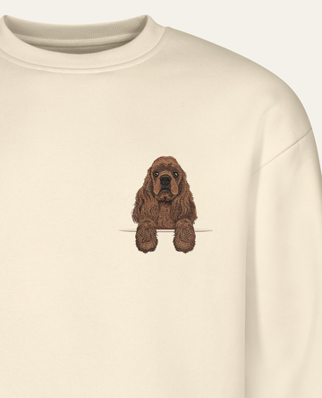 Cocker spaniel amerykański (brązowy) – bluza z haftem, piaskowa (zbliżenie)