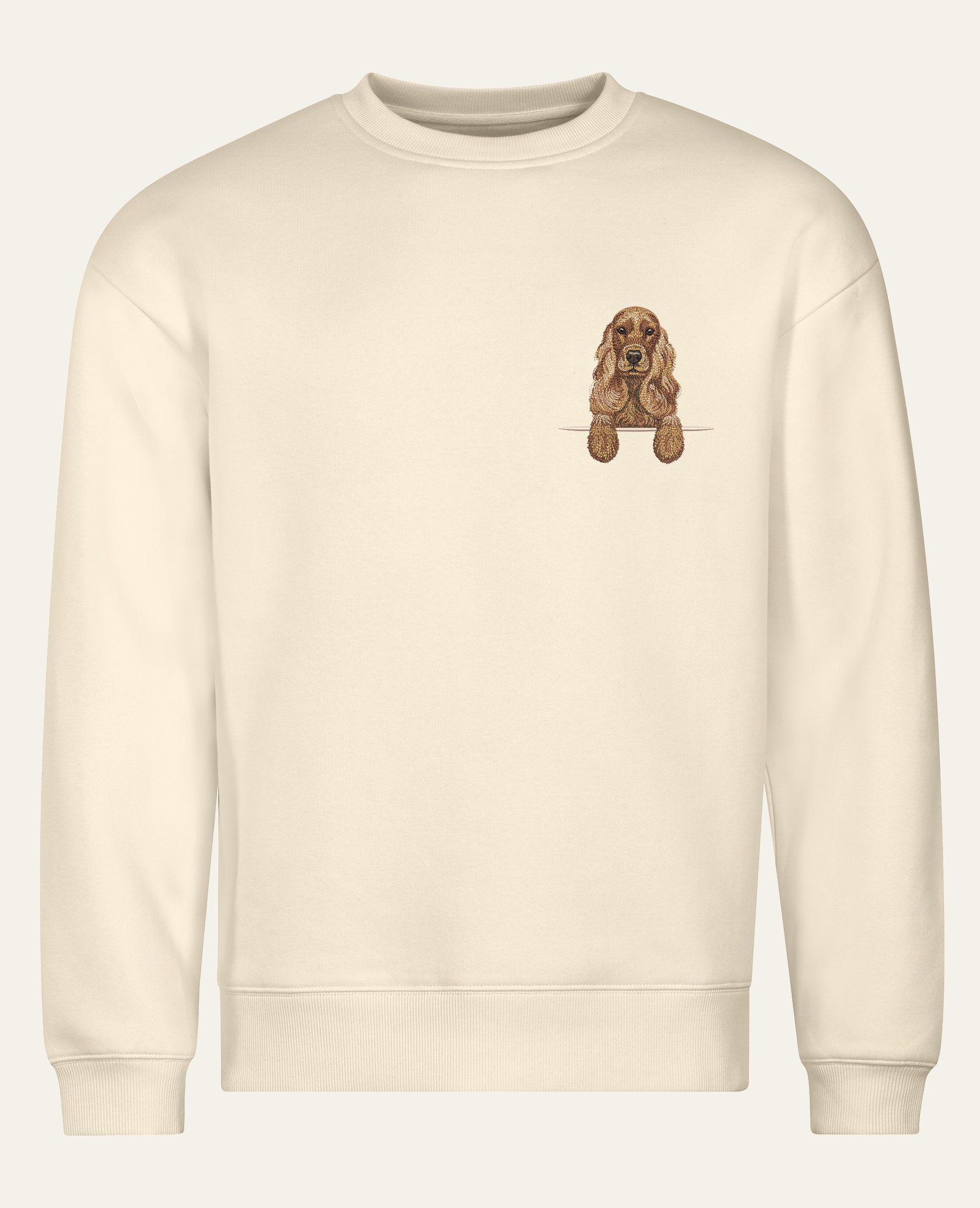 Cocker spaniel angielski (złoty) – bluza z haftem, piaskowa (cała sylwetka)