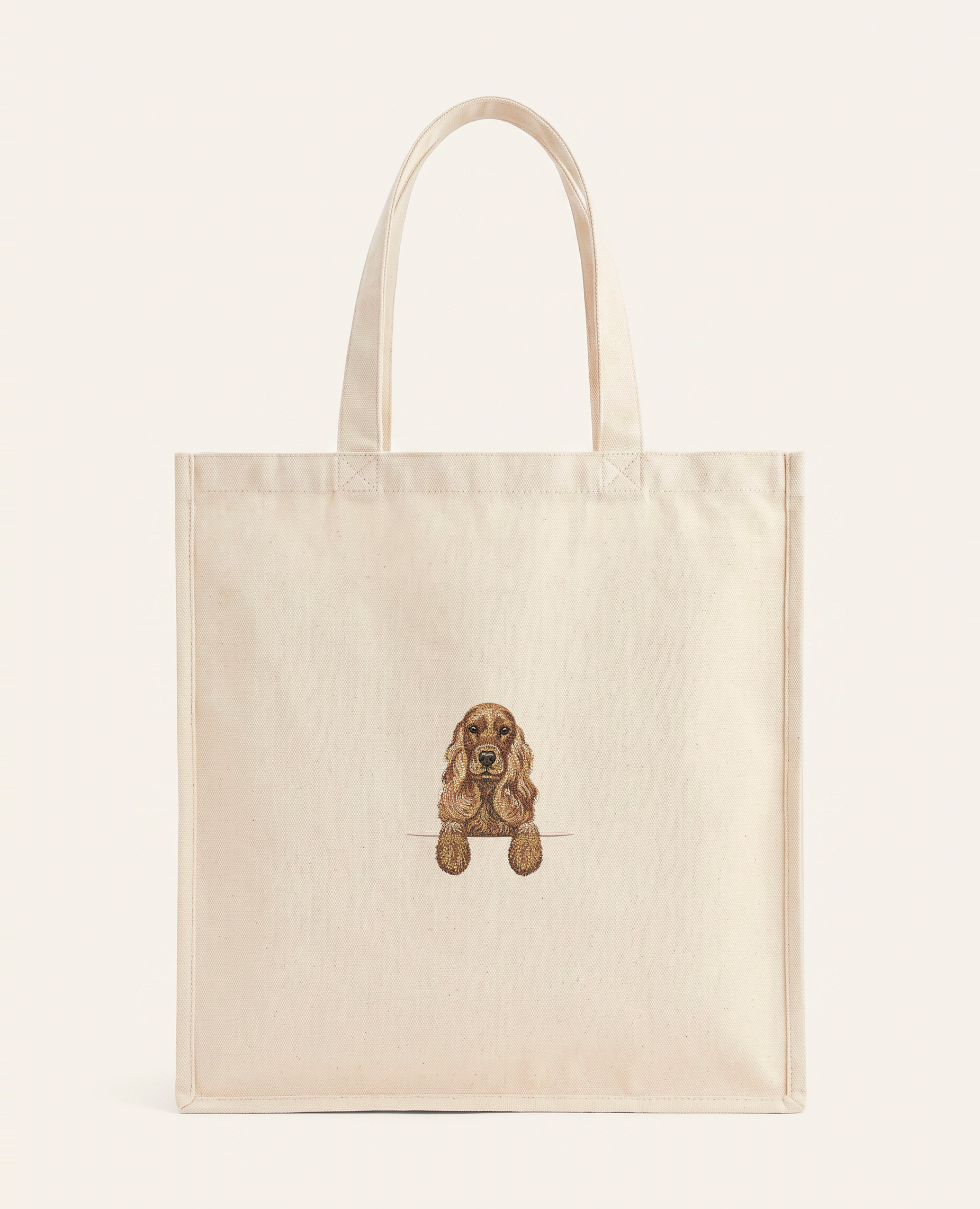 Cocker spaniel angielski (złoty) – torba z haftem, piaskowa