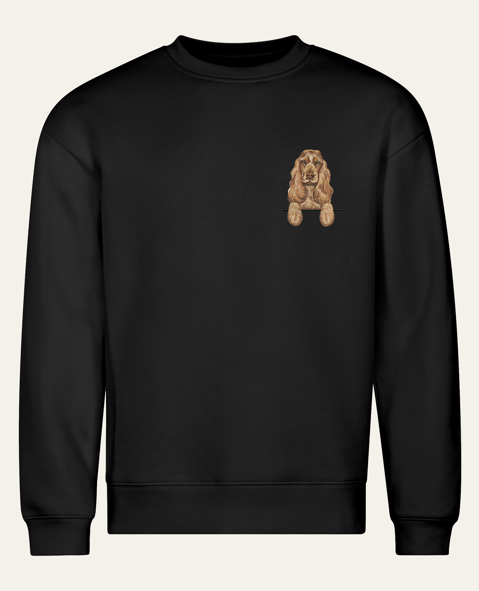 Cocker spaniel angielski (marmurkowy) – bluza z haftem, czarna (cała sylwetka)