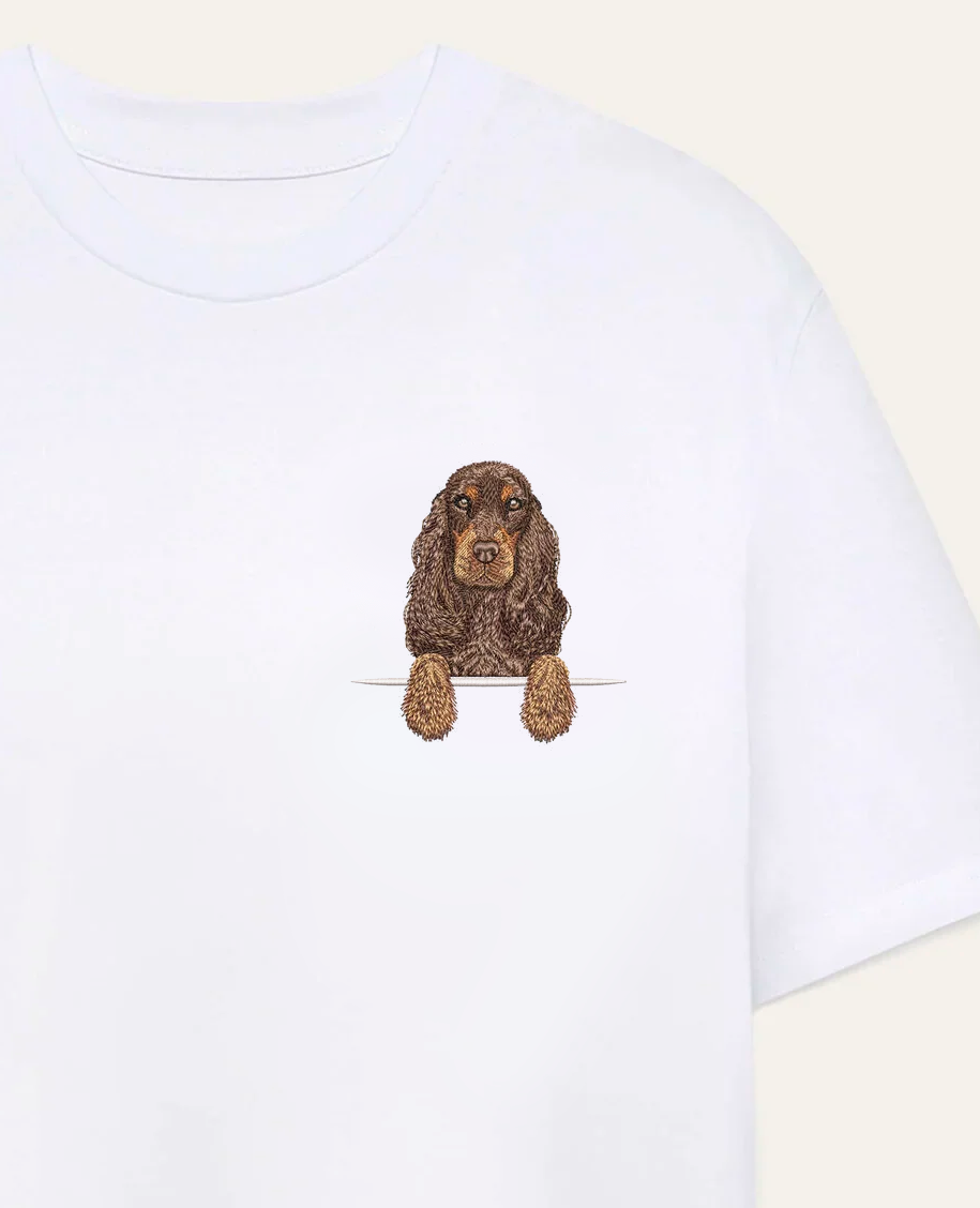 Cocker spaniel angielski (czekoladowy podpalany) – koszulka z haftem