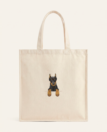 Doberman (czarny) – torba z haftem, piaskowa