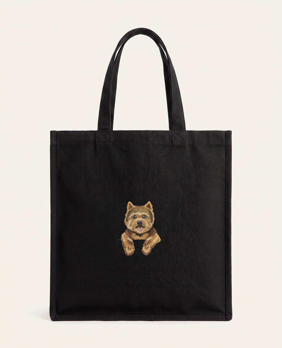 Norwich terrier (czarno-rudy) – torba z haftem, piaskowa