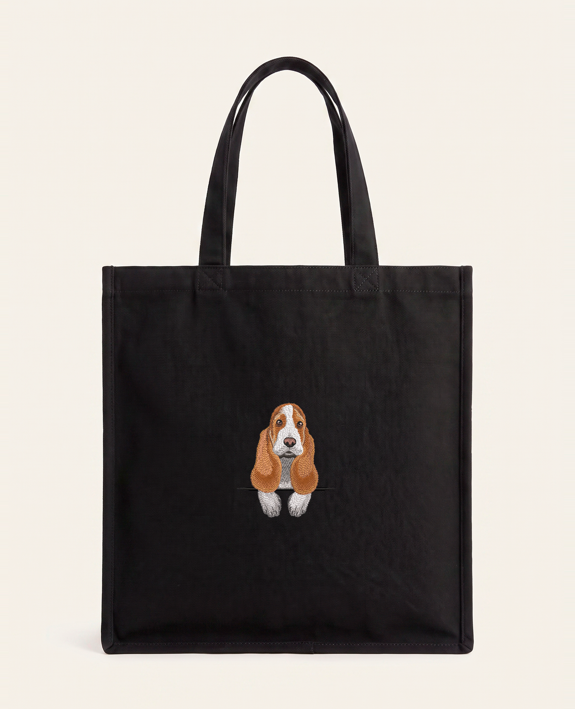 Basset hound – torba z haftem, czarna