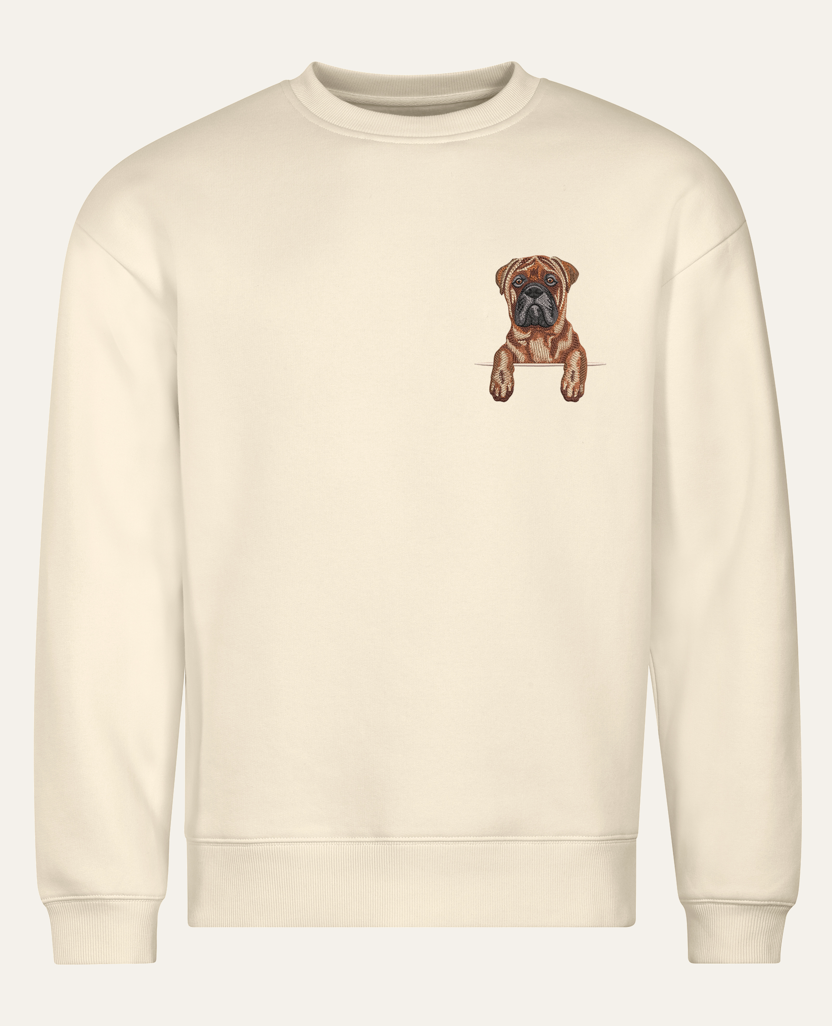 Bullmastiff – bluza z haftem, piaskowa (cała sylwetka)