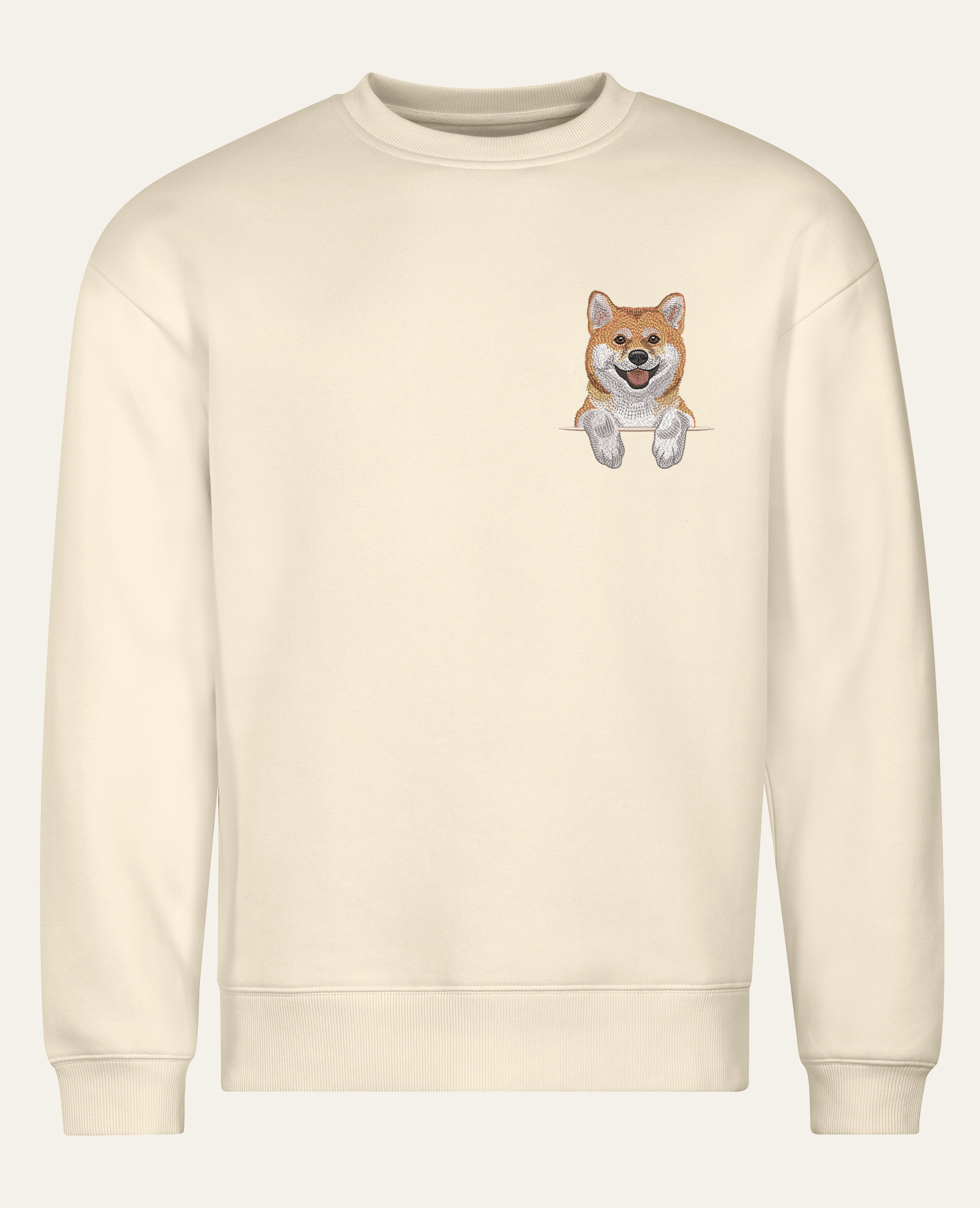 Shiba (rudy) – bluza z haftem, piaskowa (cała sylwetka)