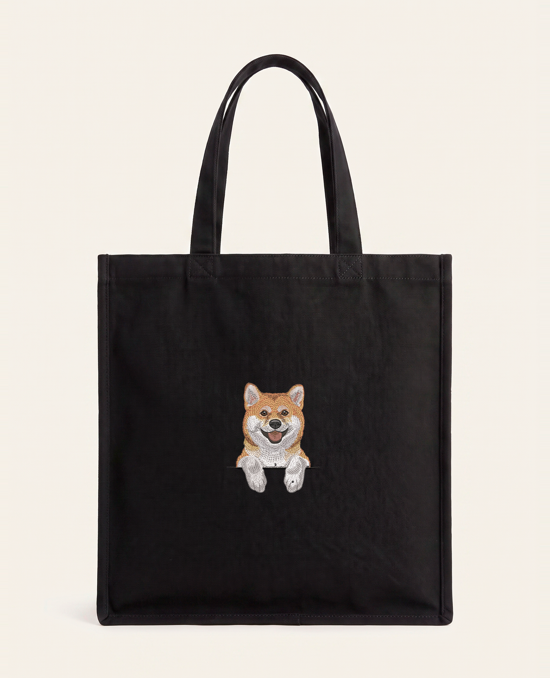 Shiba (rudy) – torba z haftem, czarna