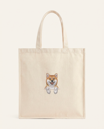 Shiba (rudy) – torba z haftem, piaskowa