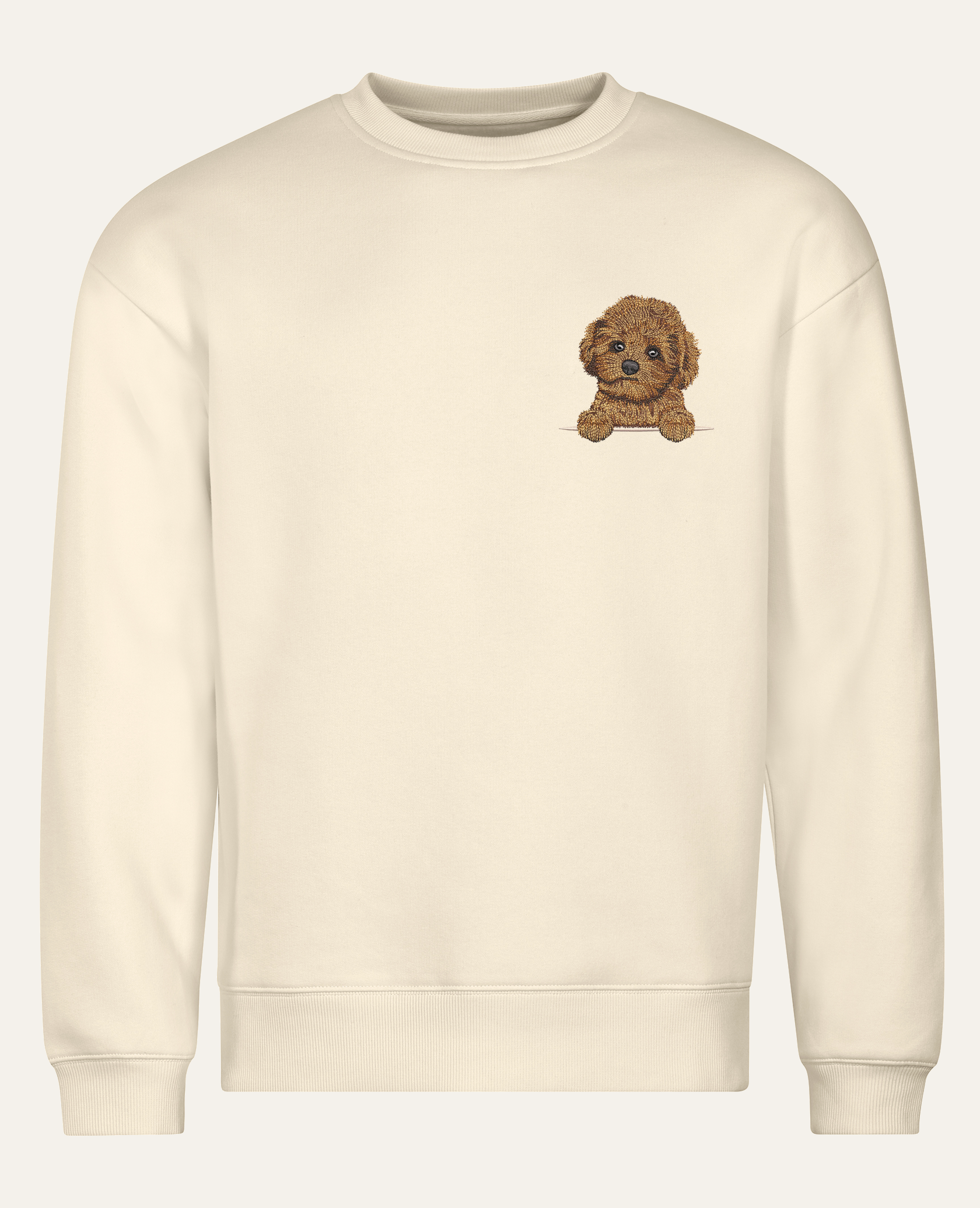 Maltipoo mini – bluza z haftem, piaskowa (cała sylwetka)