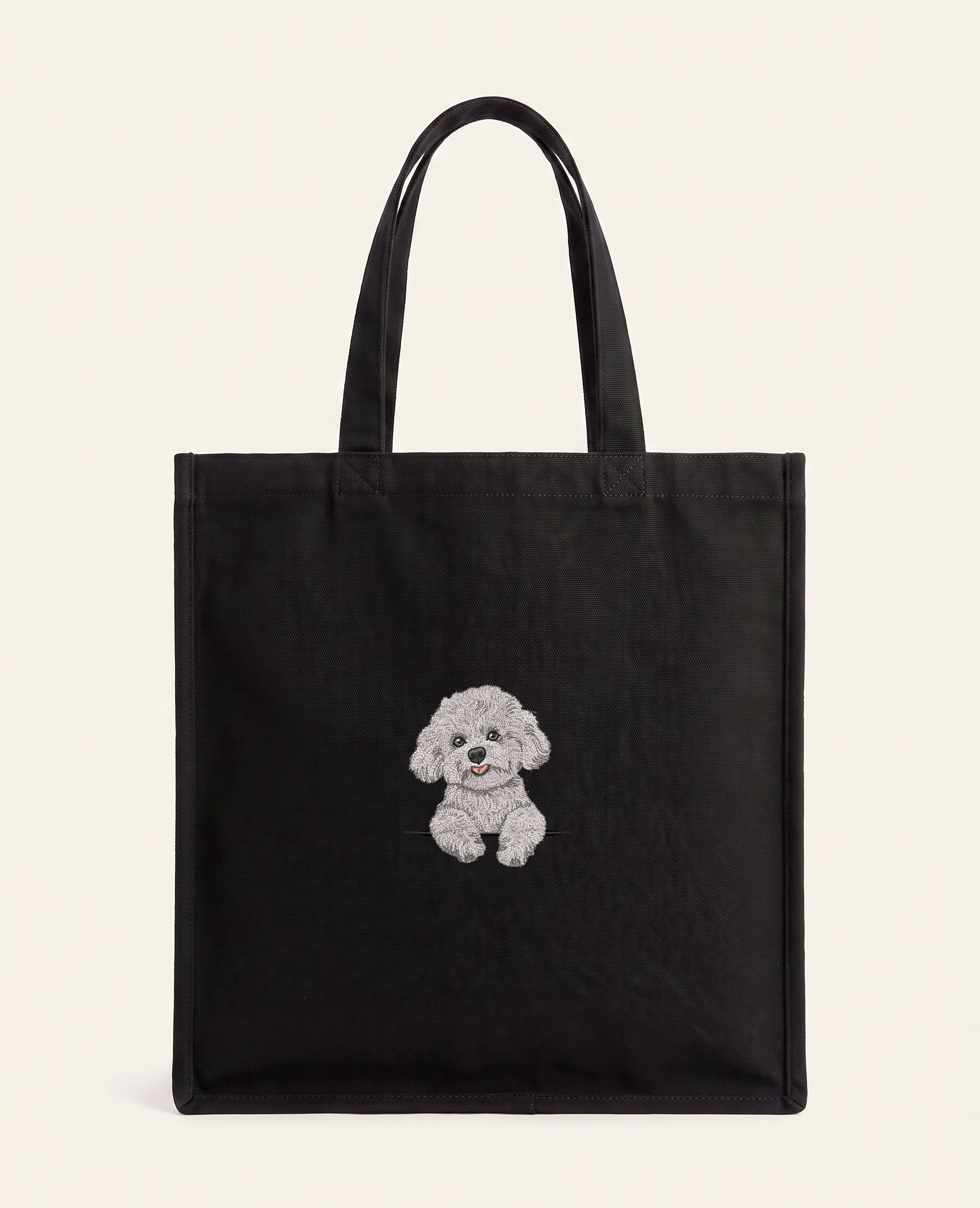 Bichon frisé (biały) – torba z haftem, czarna