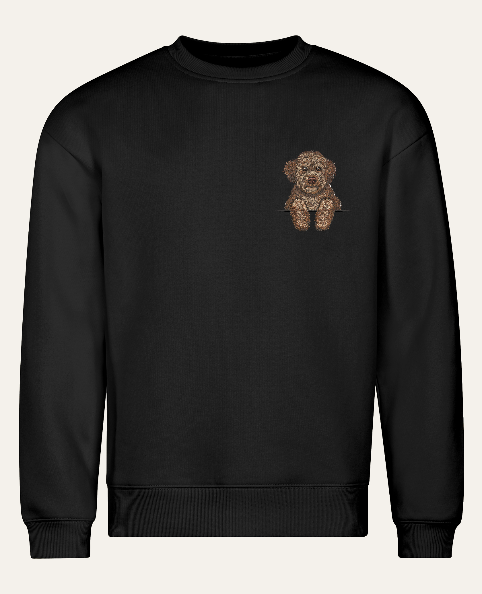 Lagotto romagnolo (brązowy) – bluza z haftem, czarna (cała sylwetka)