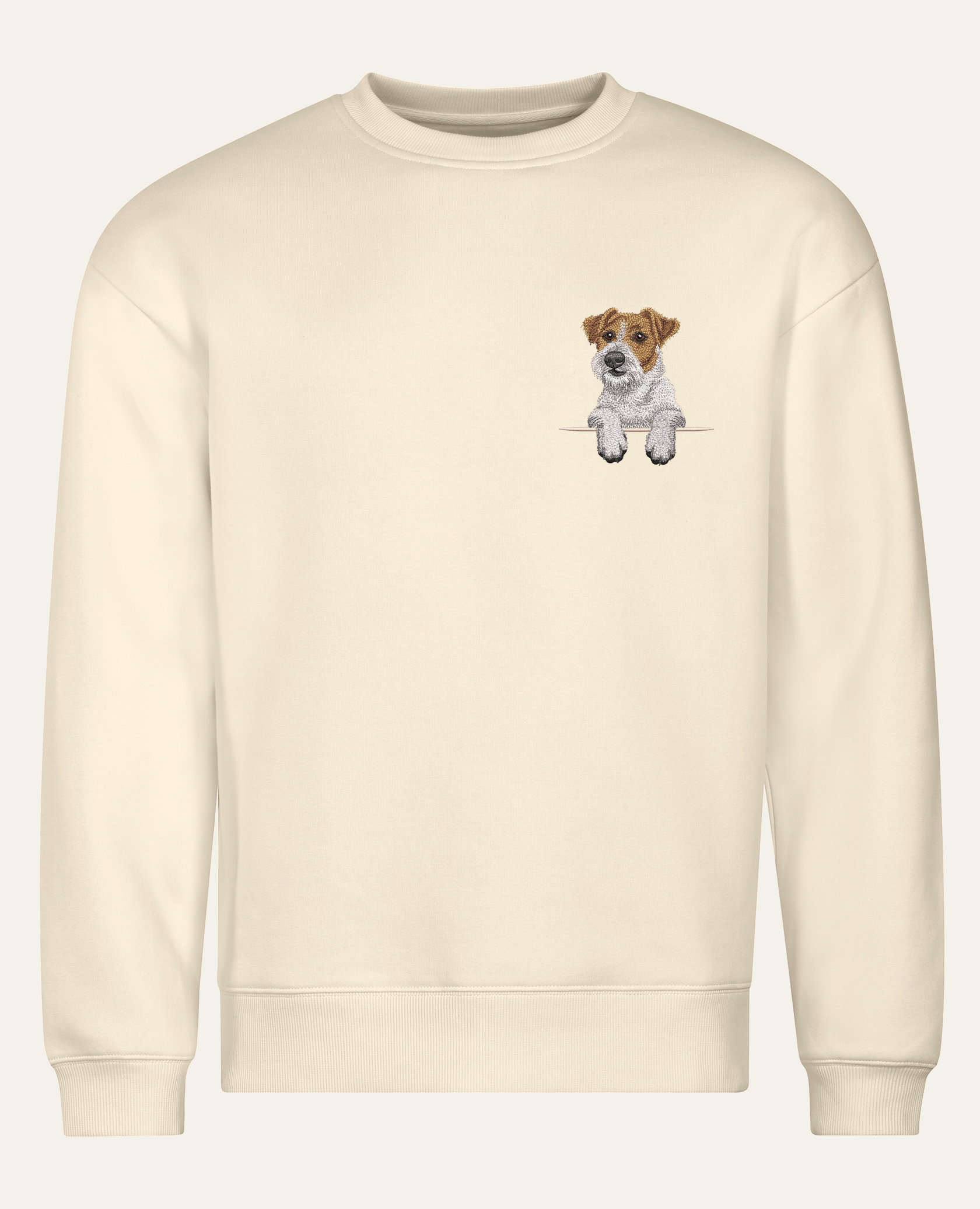 Jack Russell terrier (długowłosy) – bluza z haftem, piaskowa (cała sylwetka)