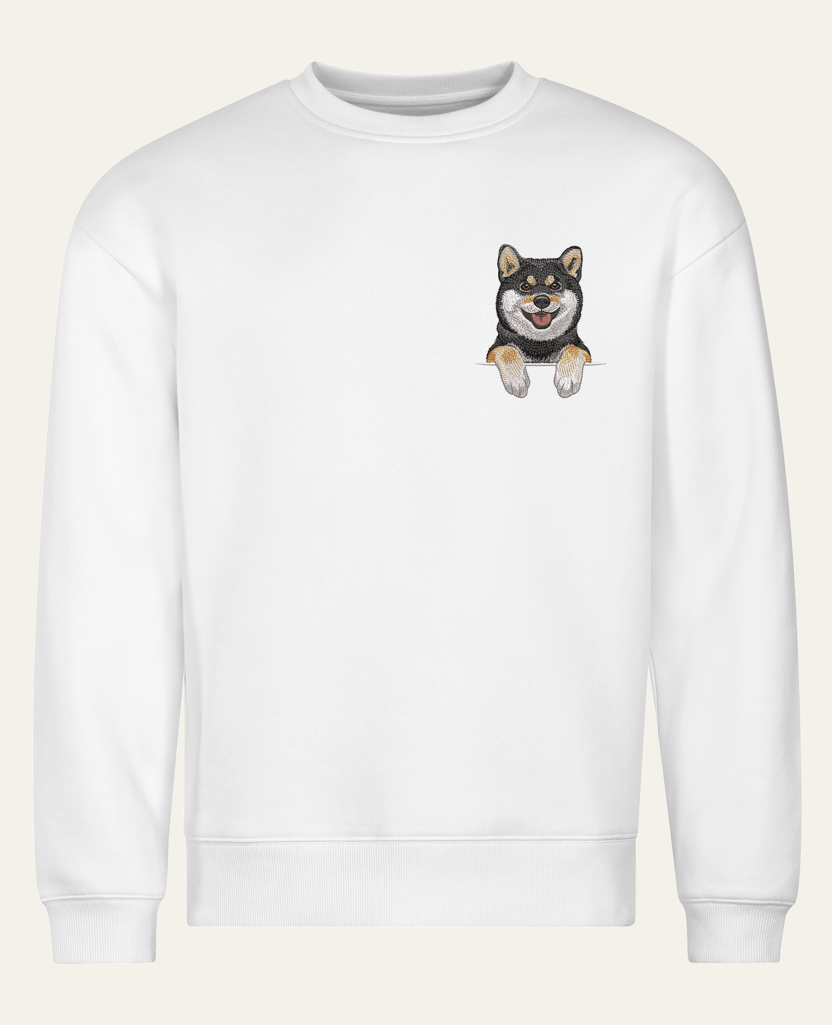 Shiba (czarny) – bluza z haftem, biała (cała sylwetka)