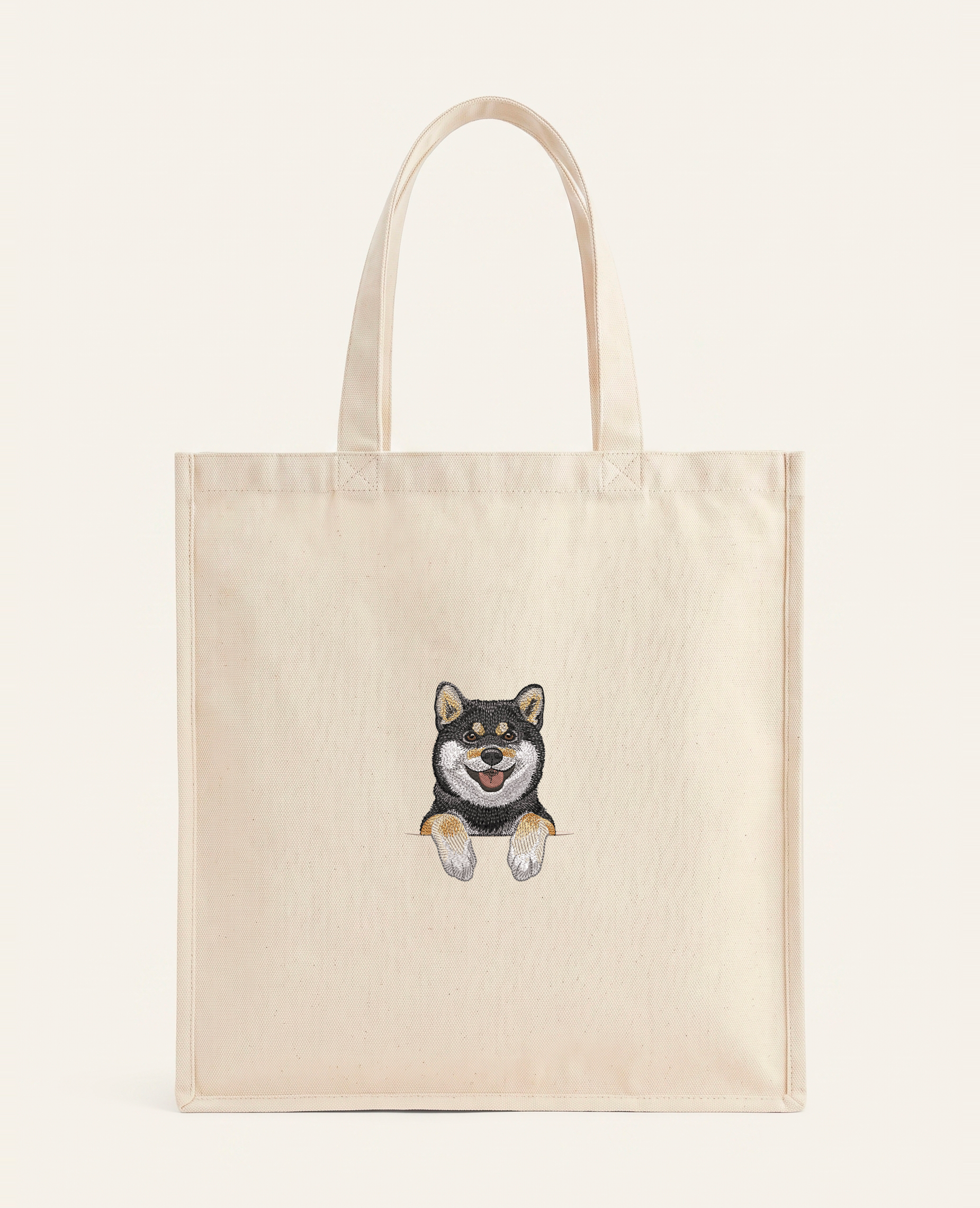 Shiba (czarny) – torba z haftem, piaskowa