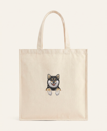 Shiba (czarny) – torba z haftem, piaskowa