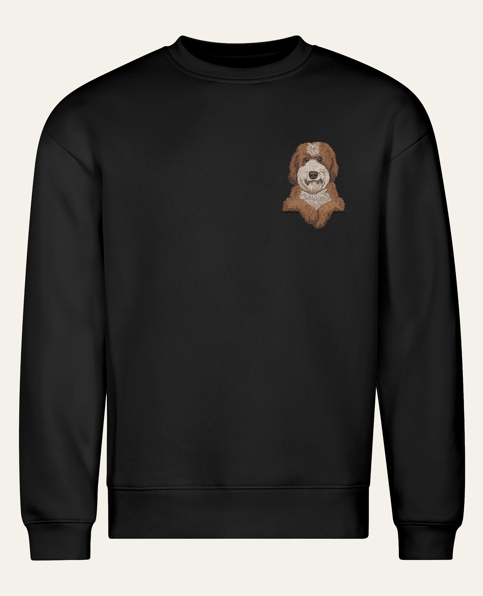 Labradoodle wzór 2 – bluza z haftem, czarna (cała sylwetka)