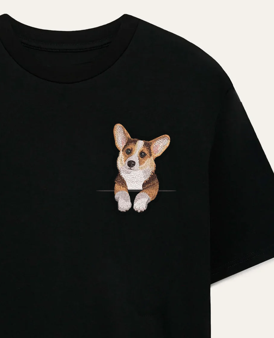Corgi (tricolor) – koszulka z haftem