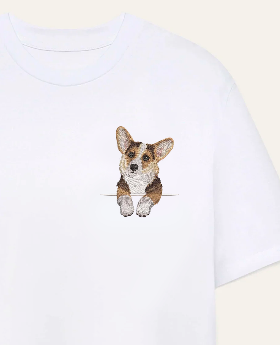 Corgi (tricolor) – koszulka z haftem