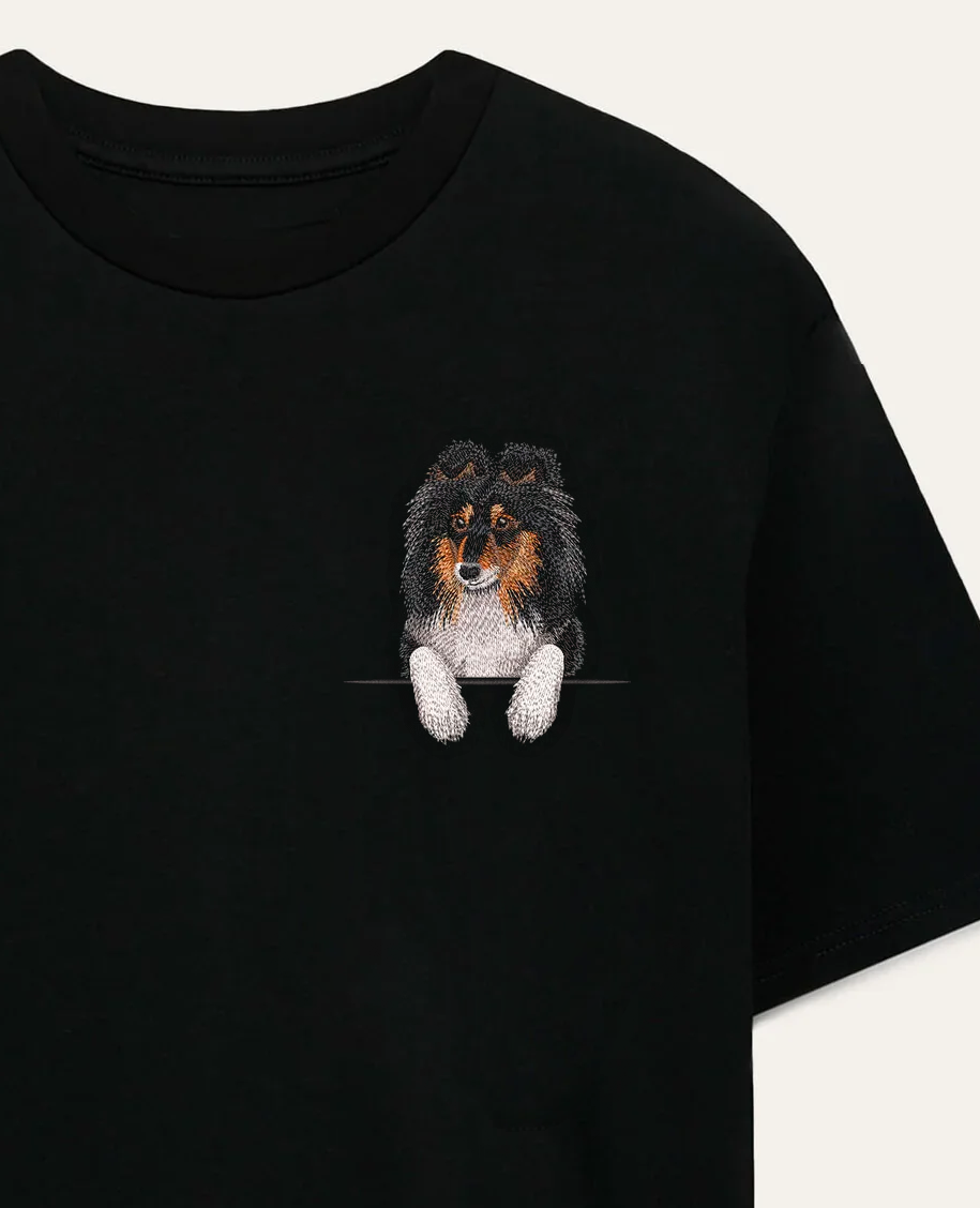 Owczarek szetlandzki (tricolor) – koszulka z haftem