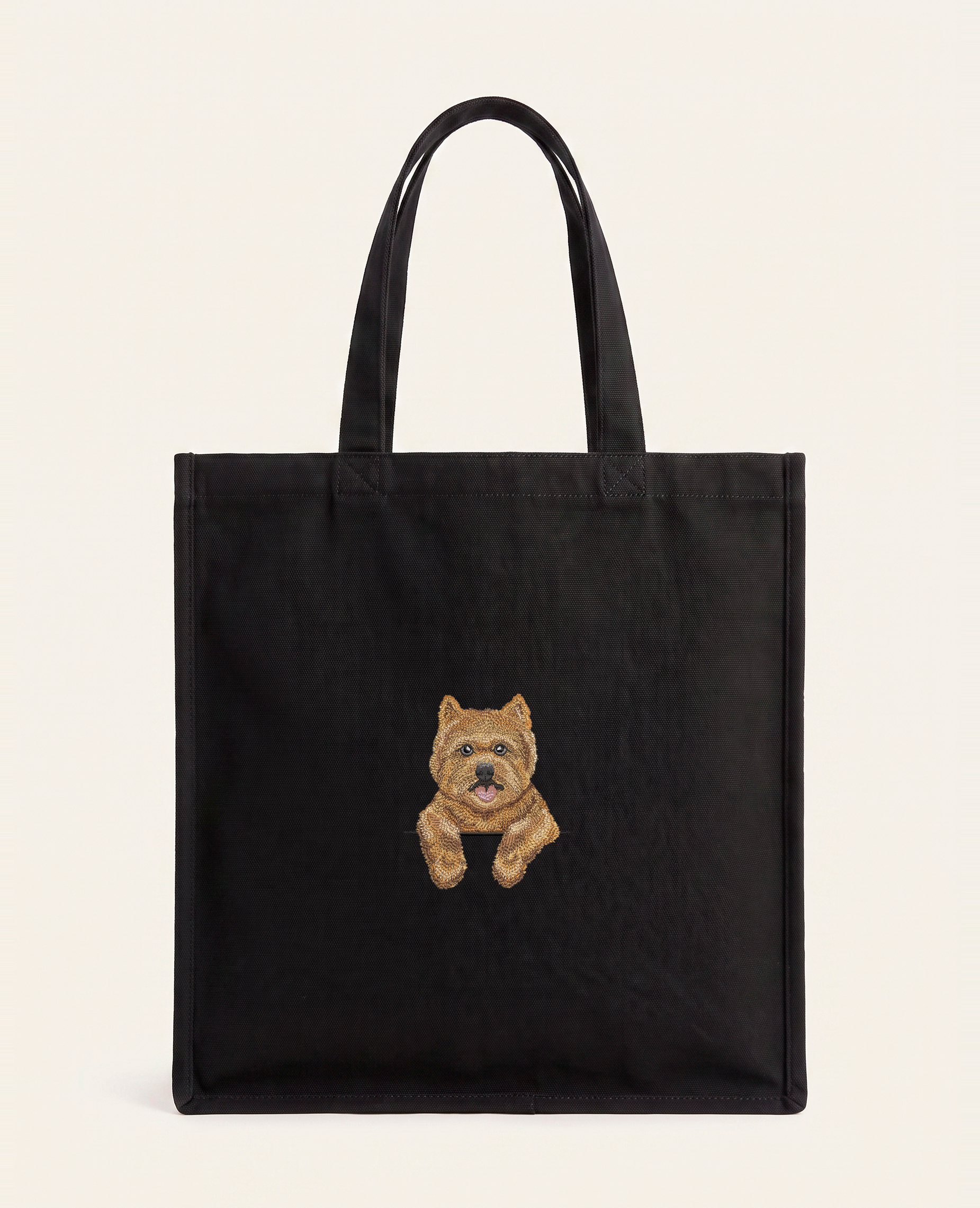 Norwich terrier (rudy) – torba z haftem, czarna