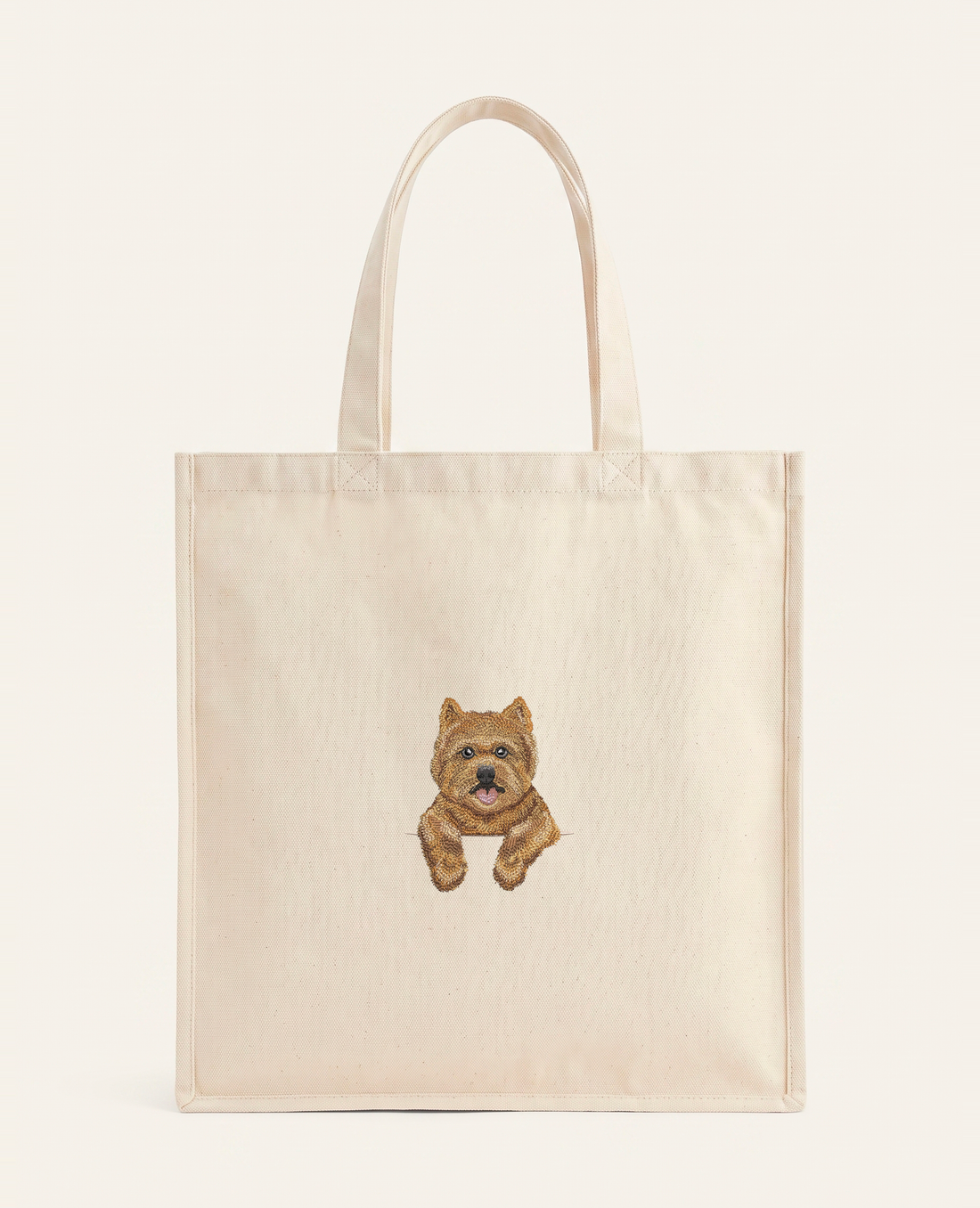 Norwich terrier (rudy) – torba z haftem, piaskowa