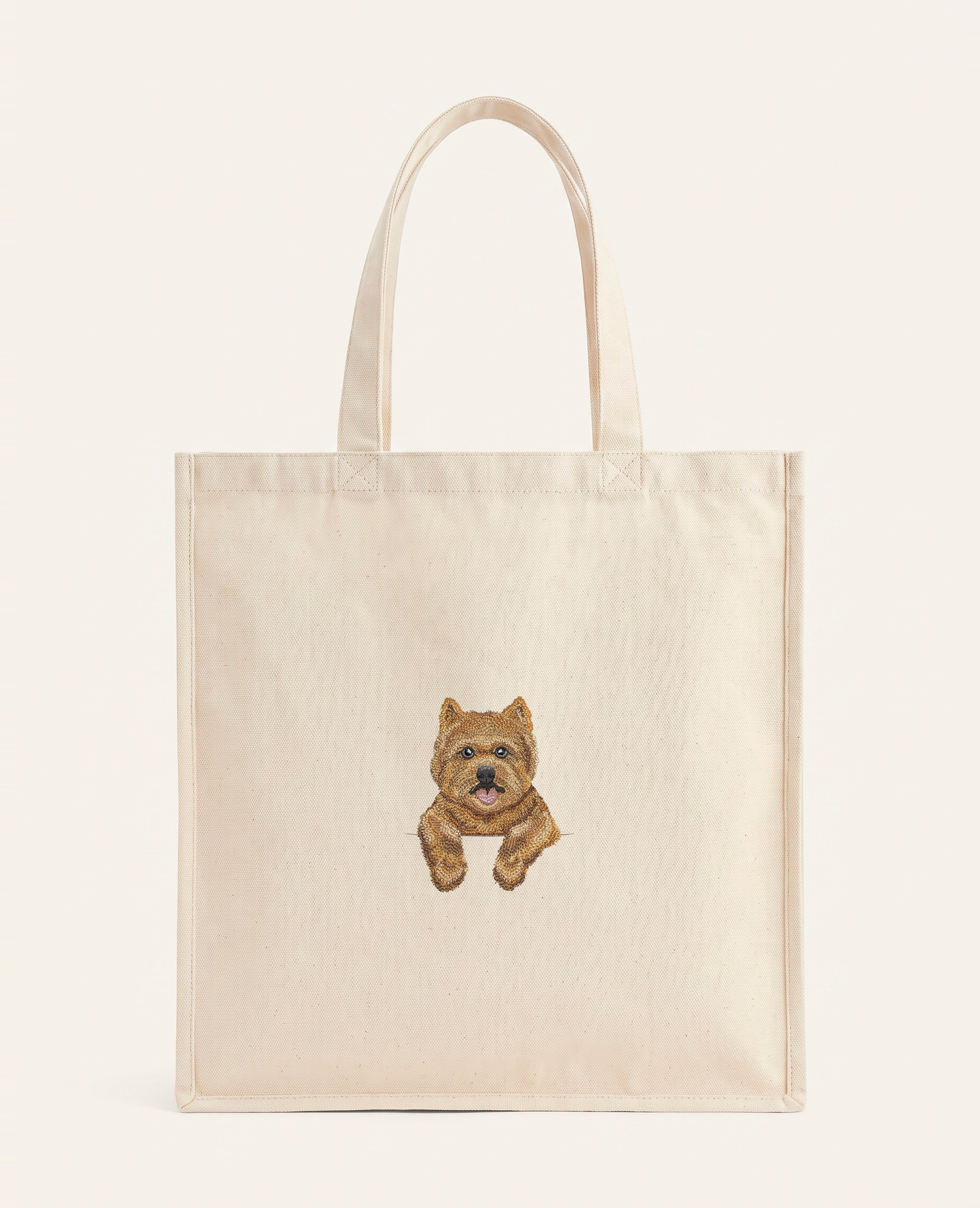 Norwich terrier (rudy) – torba z haftem, piaskowa