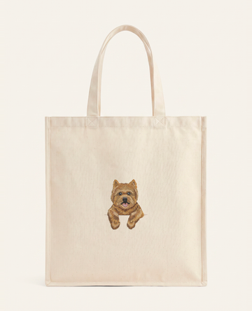 Norwich terrier (rudy) – torba z haftem, piaskowa