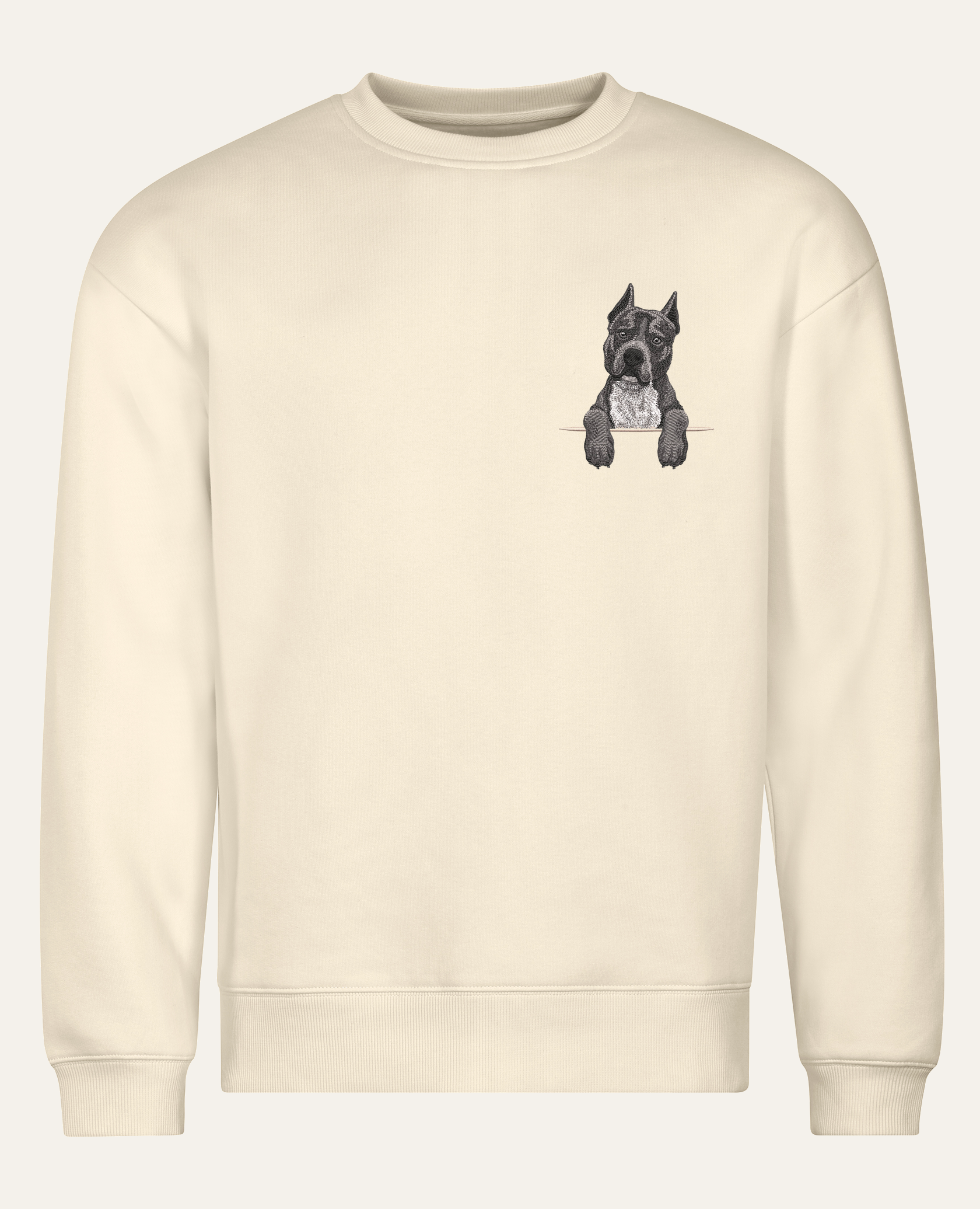 Staffordshire terrier (szary) – bluza z haftem, piaskowa (cała sylwetka)