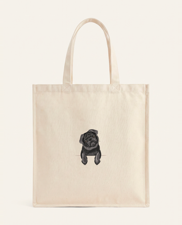Mops (czarny) – torba z haftem, piaskowa
