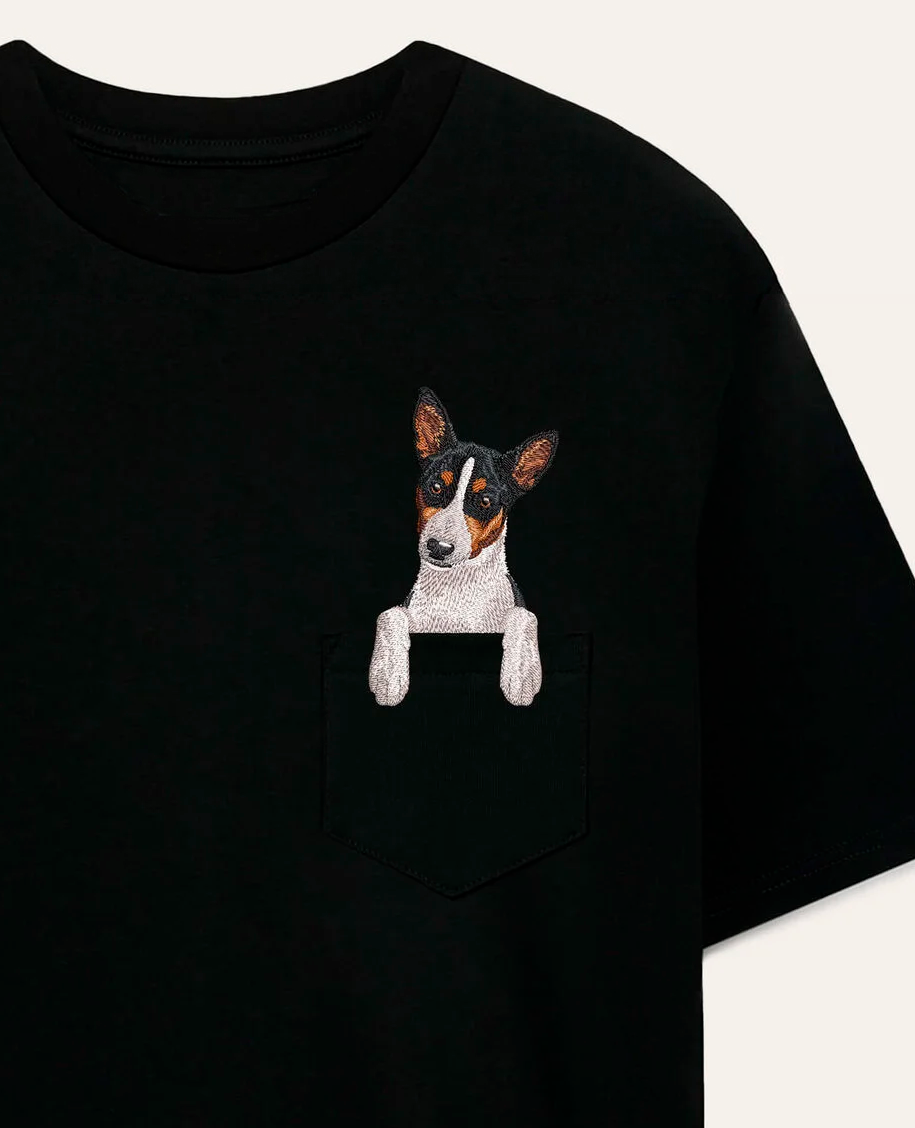 Koszulka z haftem Basenji (tricolor)
