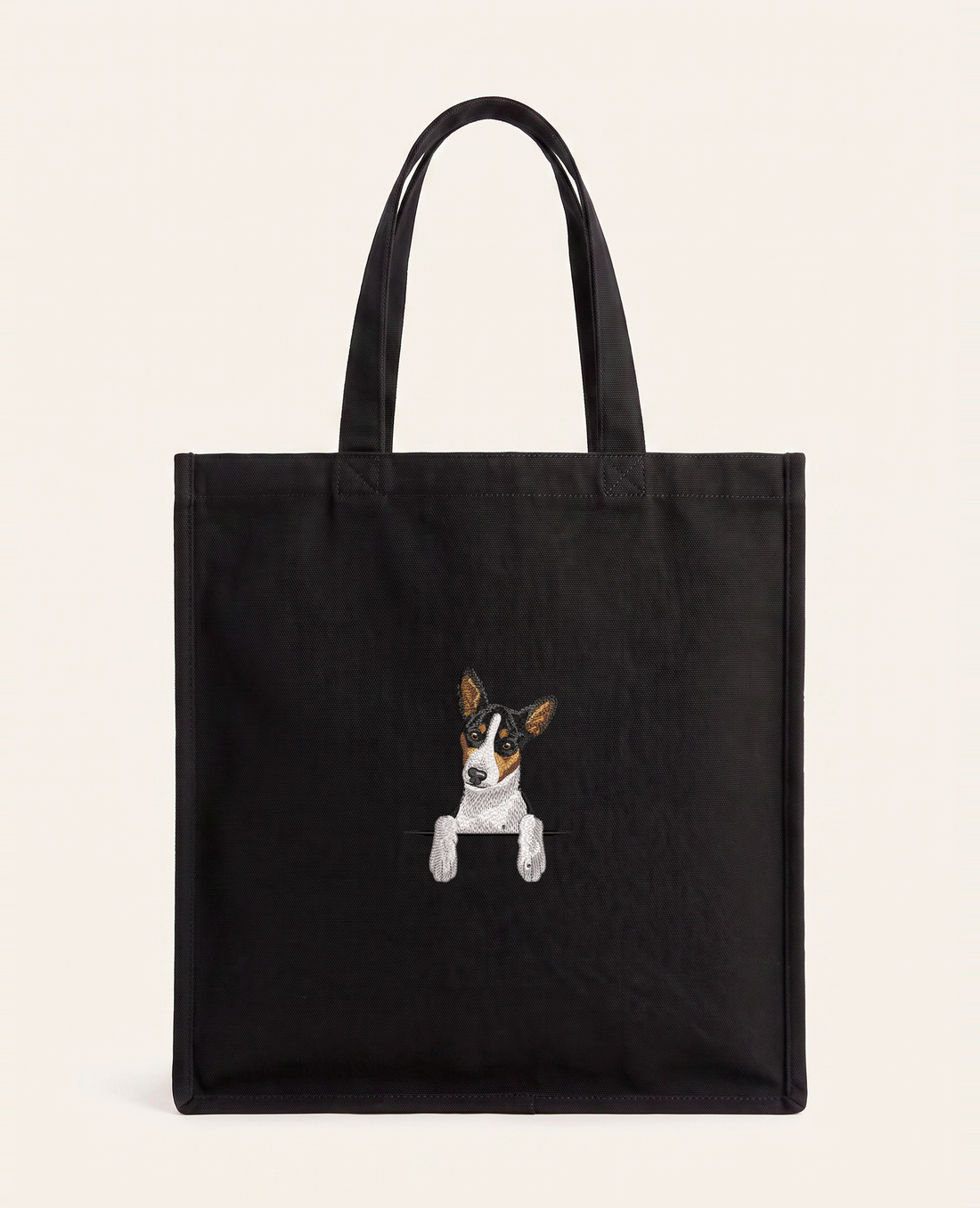Basenji (tricolor) – torba z haftem, piaskowa